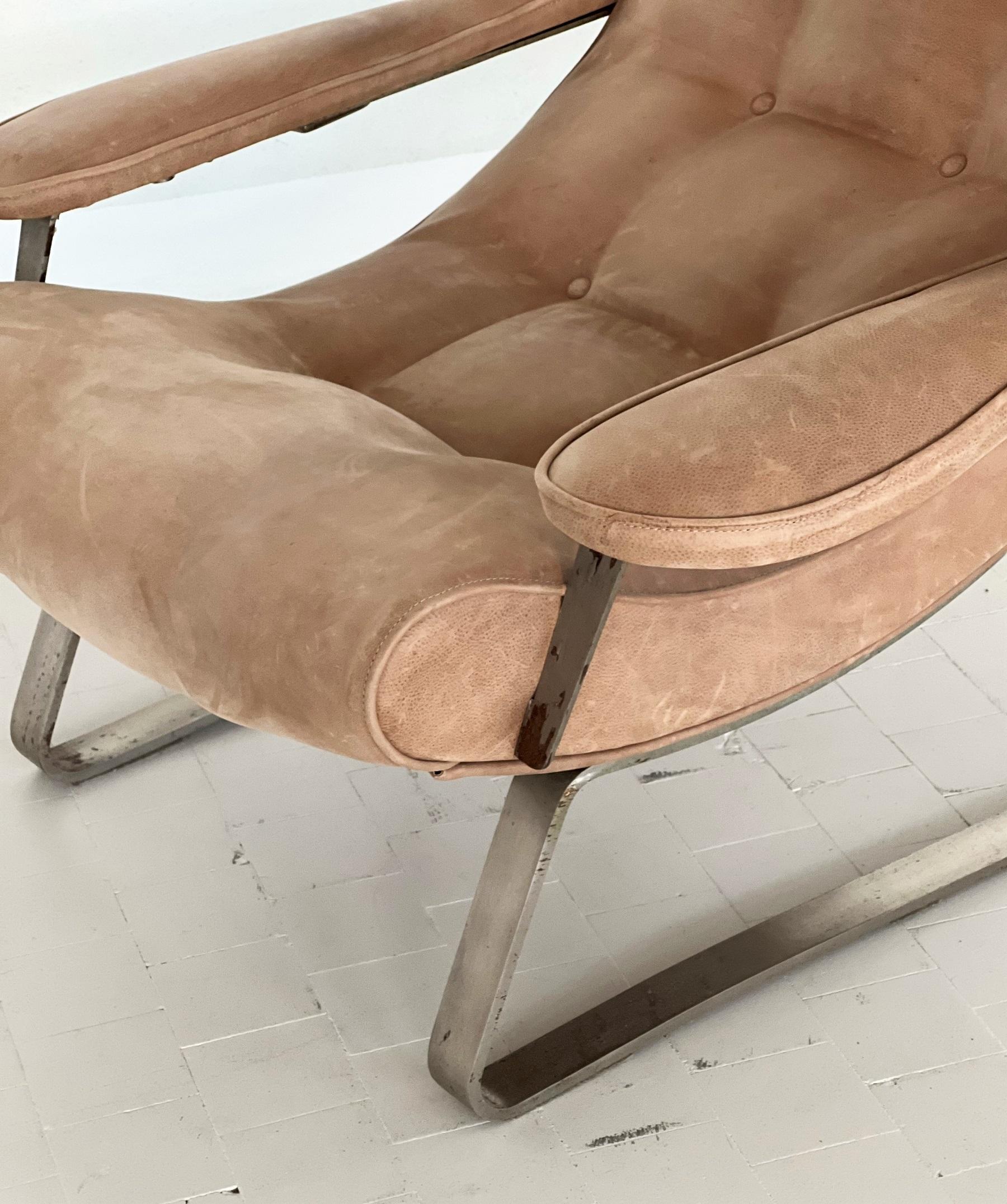 Midcentury Lounge Chair in Suede by Guido Bonzani for Tecnosalotto, 1970s For Sale 7