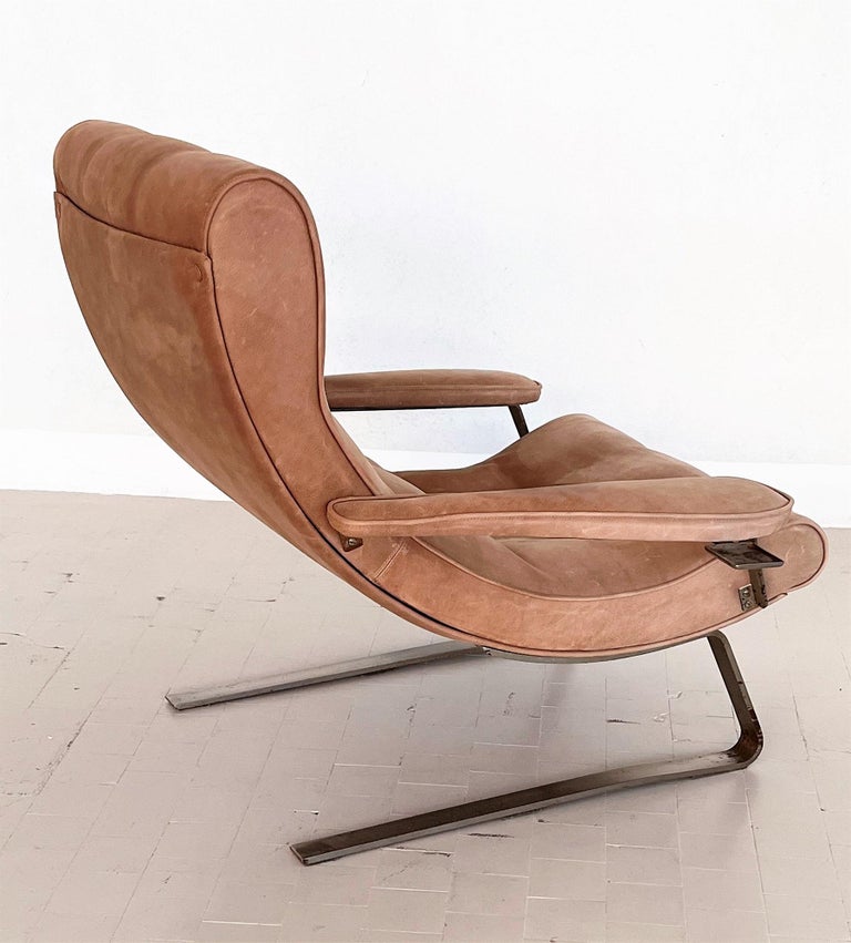 Italian Midcentury Lounge Chair in Suede by Guido Bonzani for Tecnosalotto 1970s For Sale 11