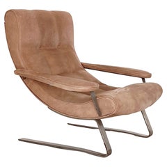 Italian Midcentury Lounge Chair in Suede by Guido Bonzani for Tecnosalotto 1970s