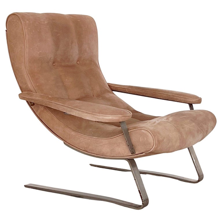 Italian Midcentury Lounge Chair in Suede by Guido Bonzani for Tecnosalotto 1970s For Sale