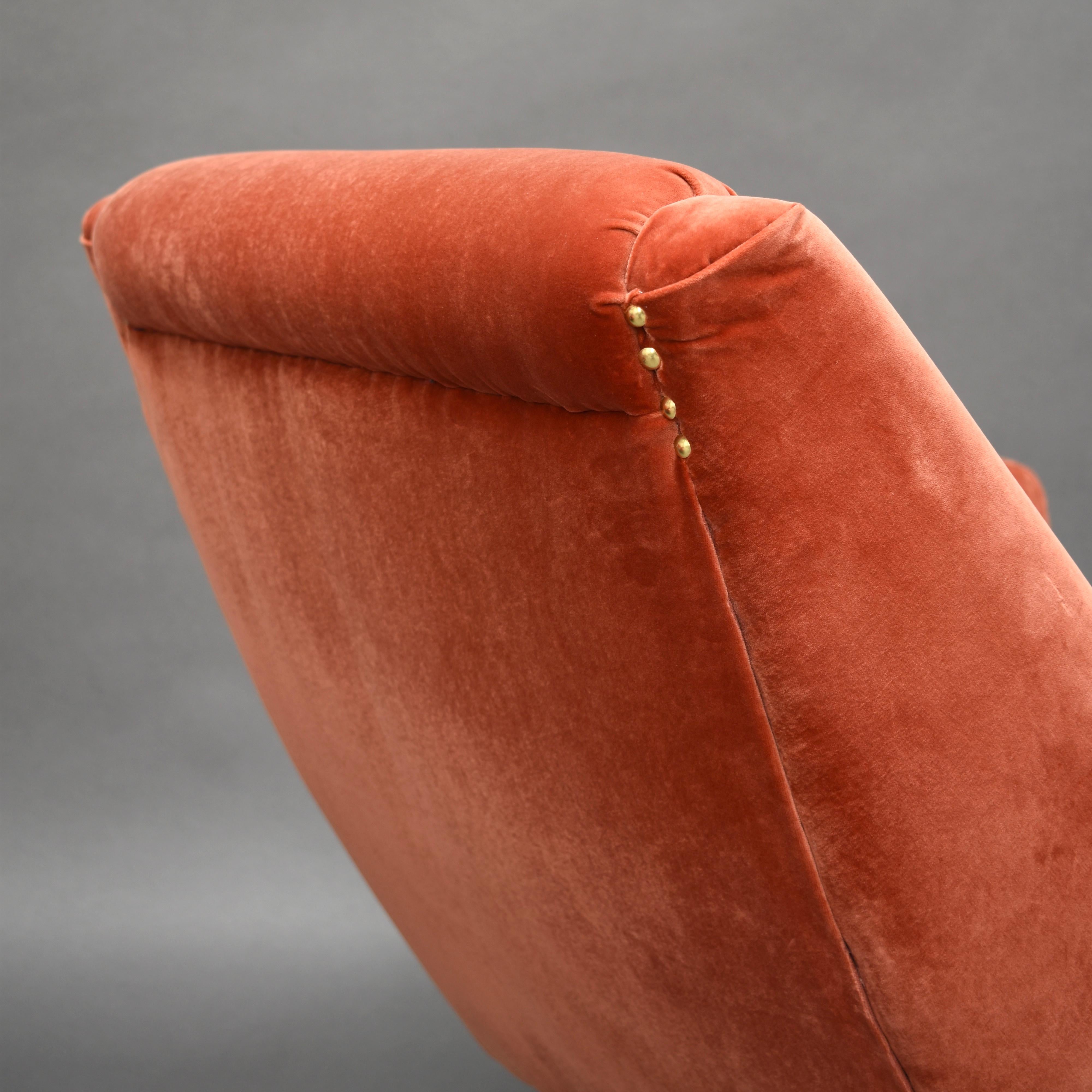 Italian Midcentury Lounge Chair in New Copper Pink Velvet, 1950s 7