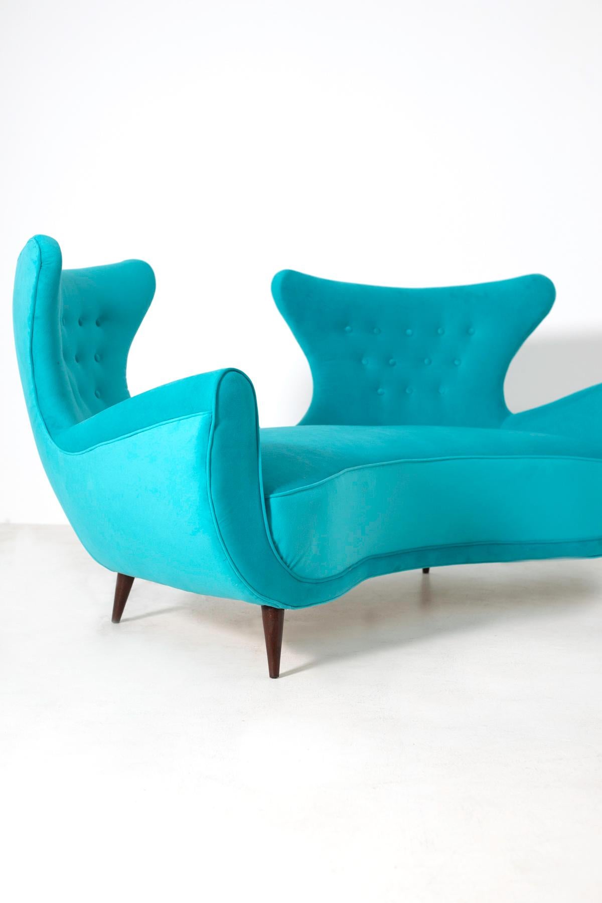 Italian Midcentury Loveseats Sofa in Blue Velvet Restored, 1950s 2