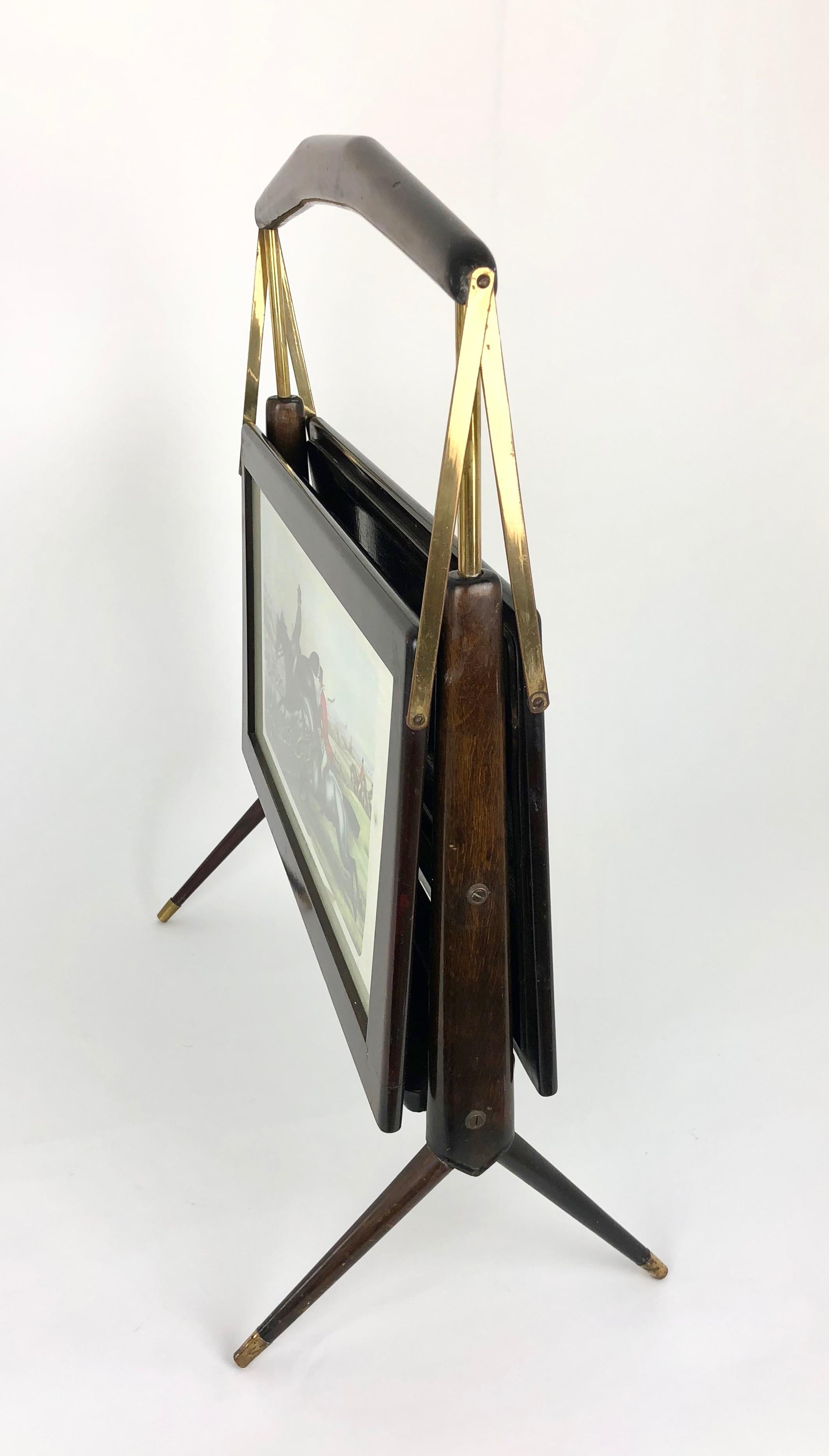 Italian Midcentury Magazine Rack in the Style of Ico Parisi, Wood and Brass For Sale 12