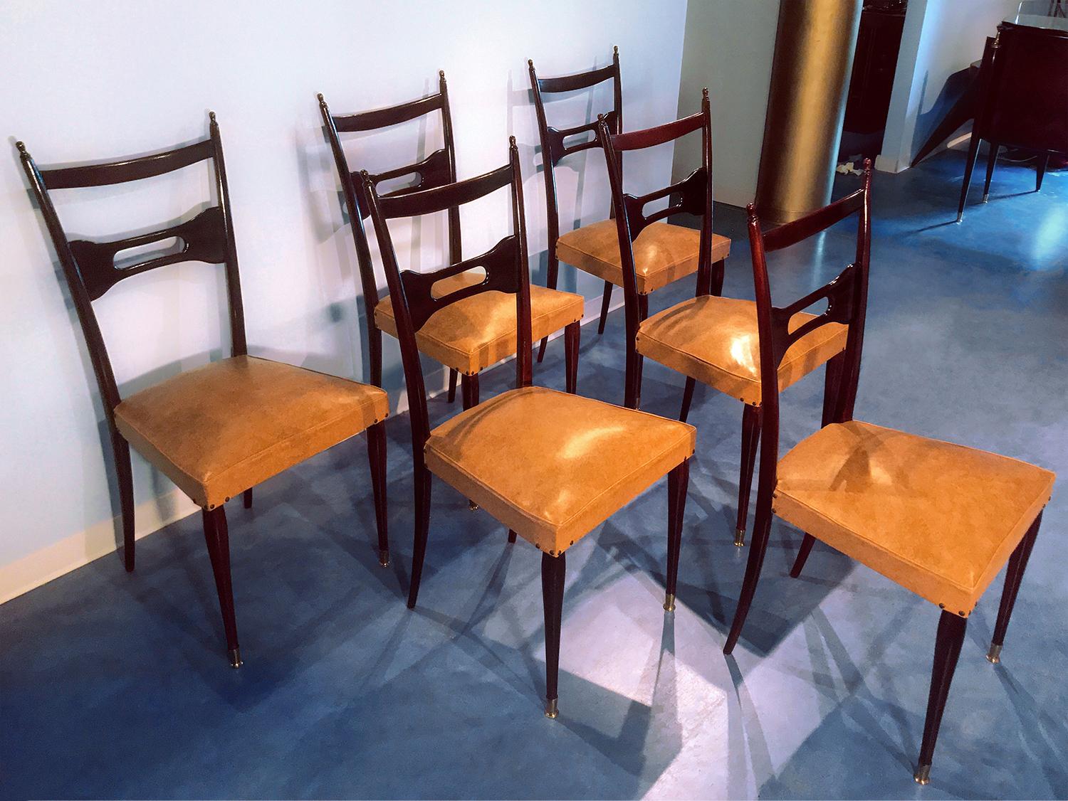 Mid-Century Modern Italian Mid-Century Dining Chairs Paolo Buffa Style, Set of Six, 1950s