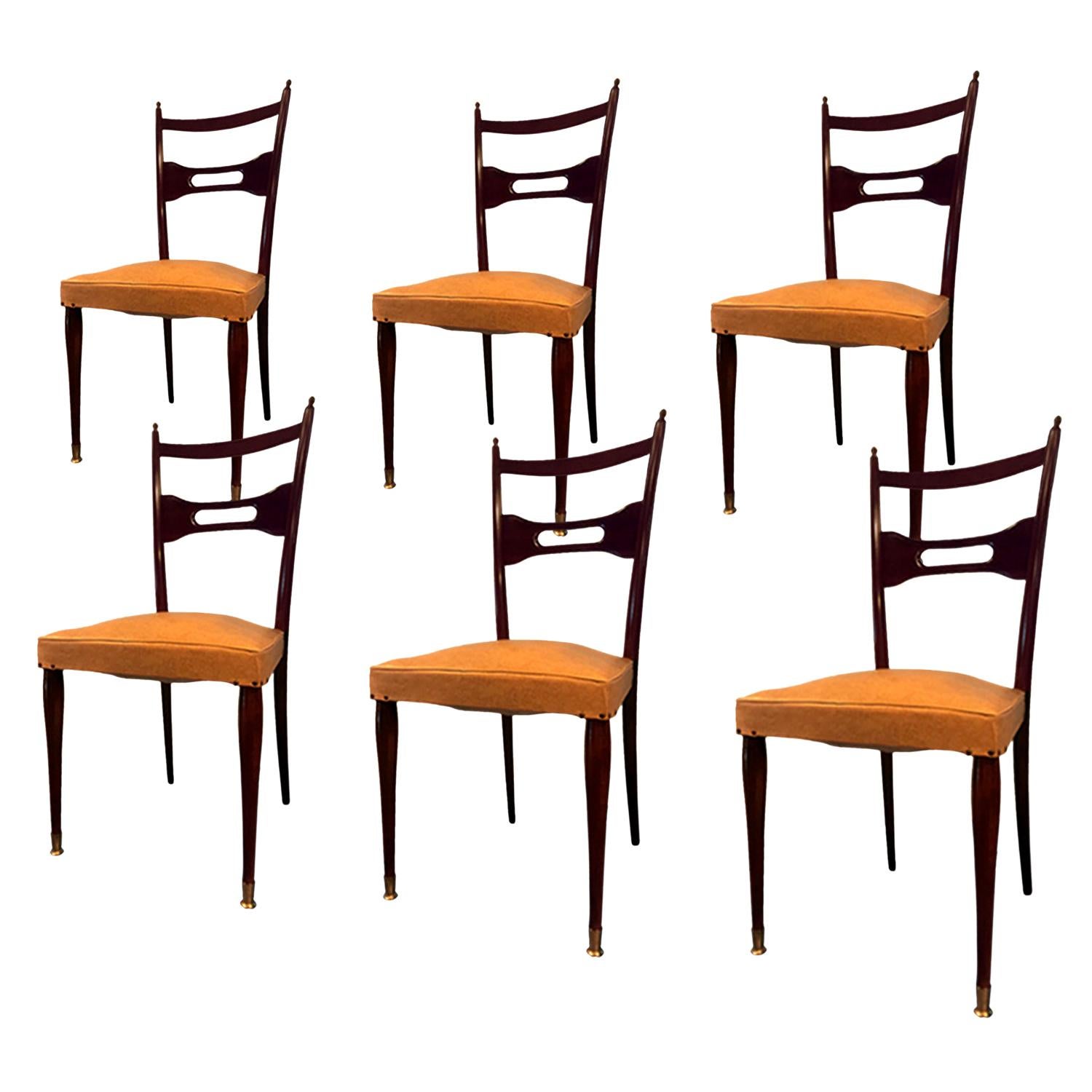 Italian Mid-Century Dining Chairs Paolo Buffa Style, Set of Six, 1950s