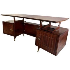 Italian Midcentury Mahogany Executive Desk by La Permanente Mobili Cantù, 1950s