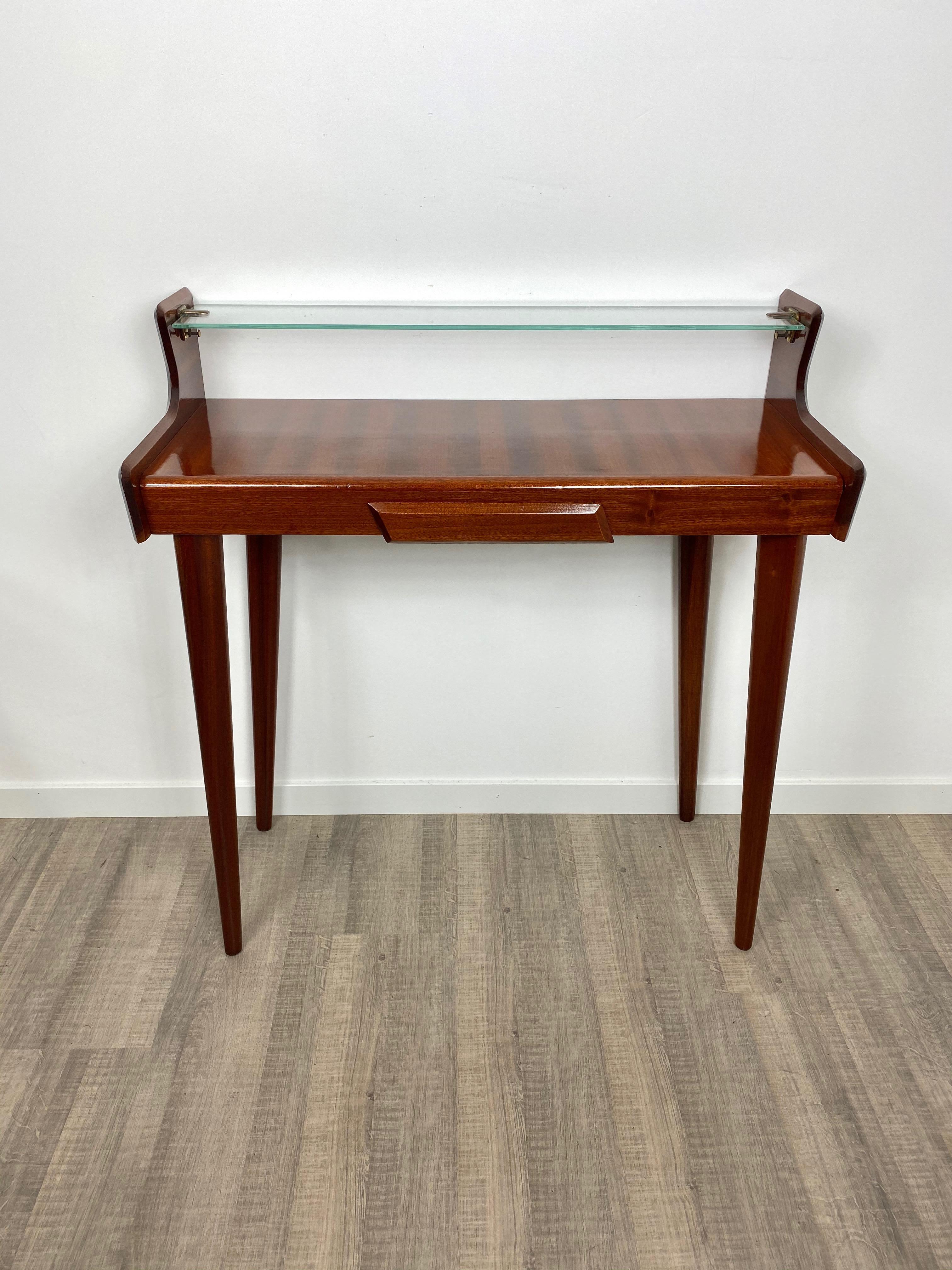 Mid-Century Modern Italian Midcentury Mahogany Wood and Glass Console Table by Carlo de Carli 1950s For Sale
