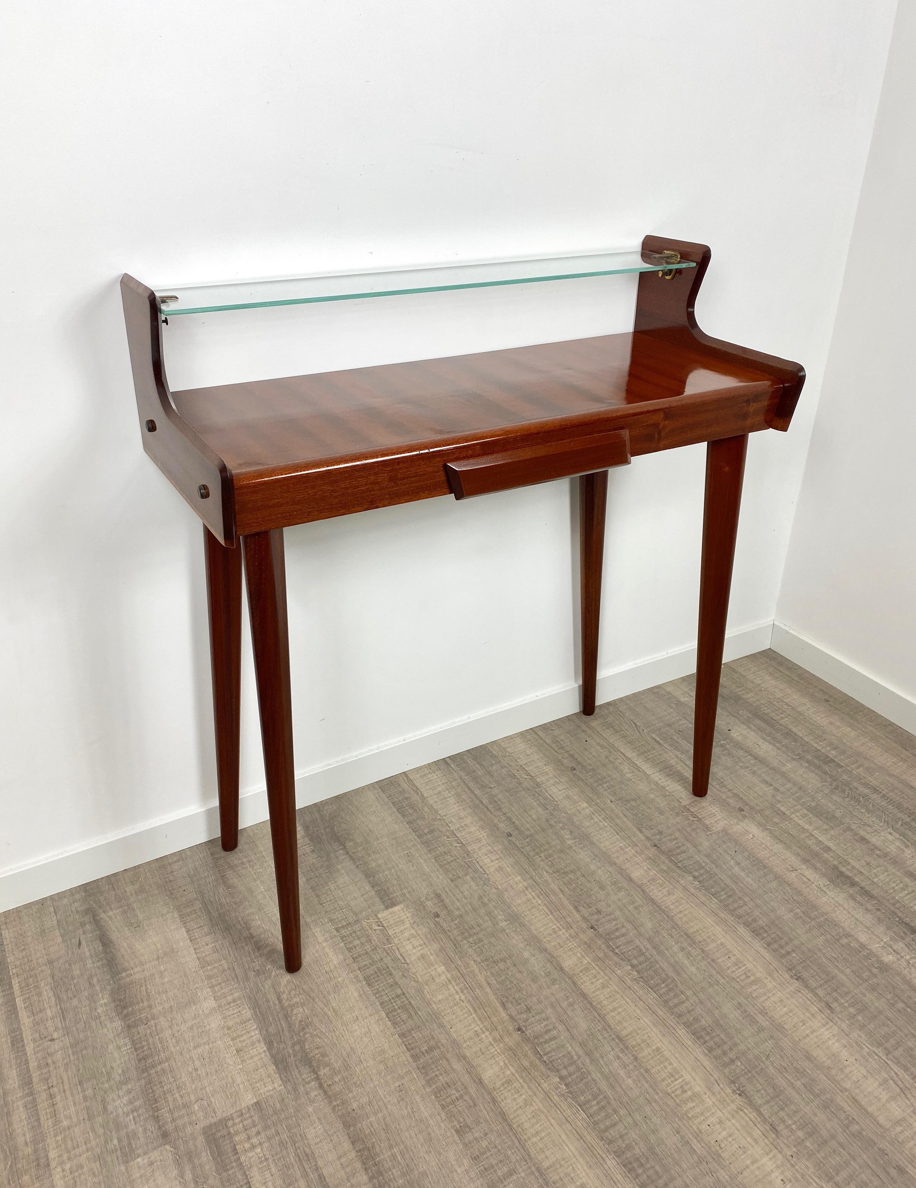 Italienischer Konsolentisch aus Mahagoniholz und Glas aus der Jahrhundertmitte von Carlo de Carli 1950s im Zustand „Gut“ im Angebot in Rome, IT