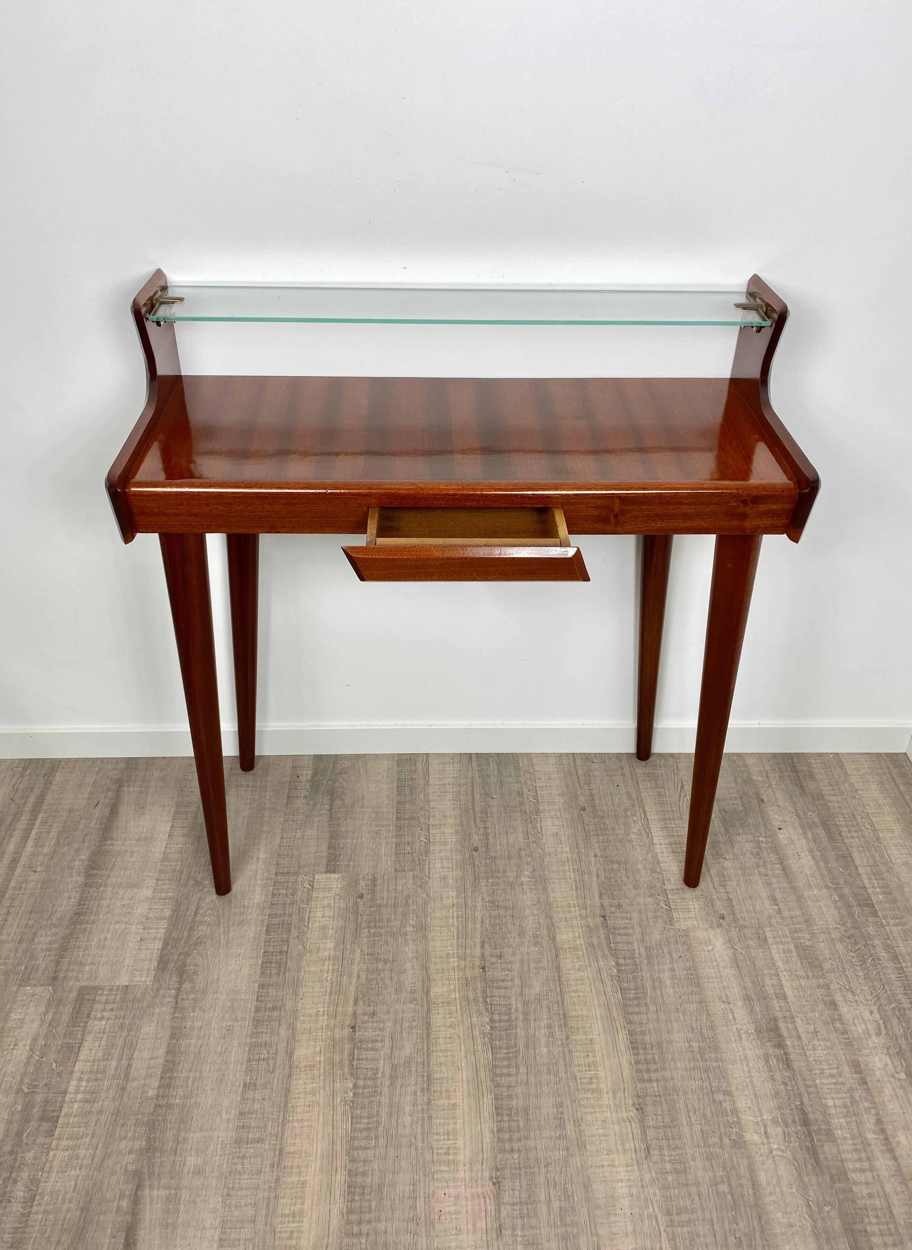 Mid-20th Century Italian Midcentury Mahogany Wood and Glass Console Table by Carlo de Carli 1950s For Sale