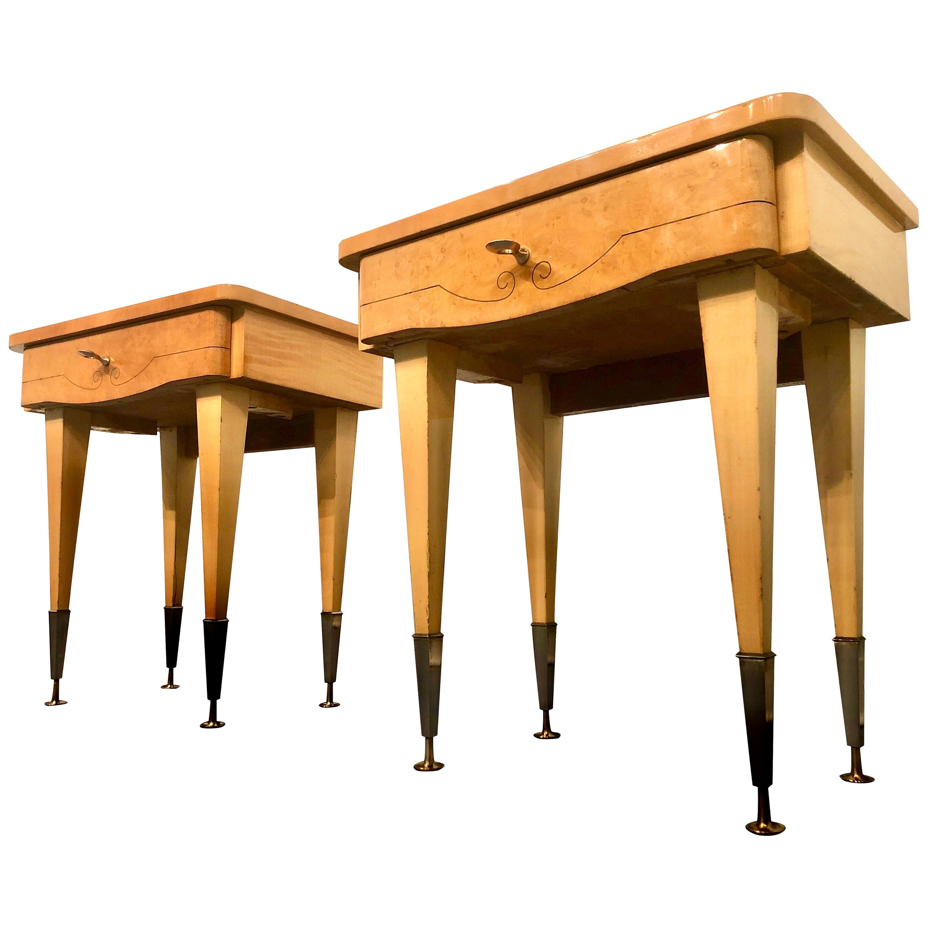 Italian Midcentury Maple Bedside Tables or Nightstand, 1950s