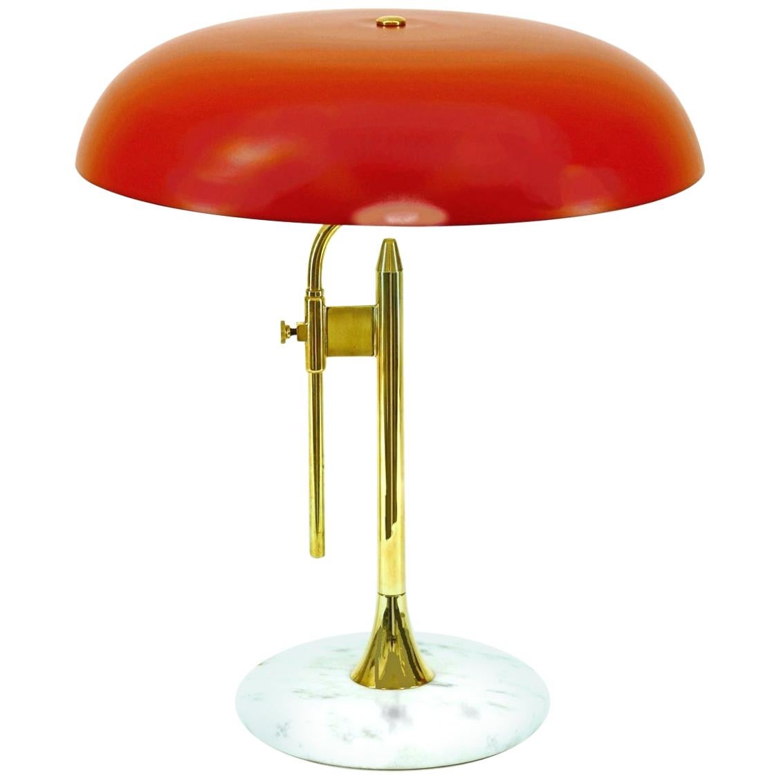 Italian Midcentury Marble Based Brass Designer Table Lamp, 1950s, Italy