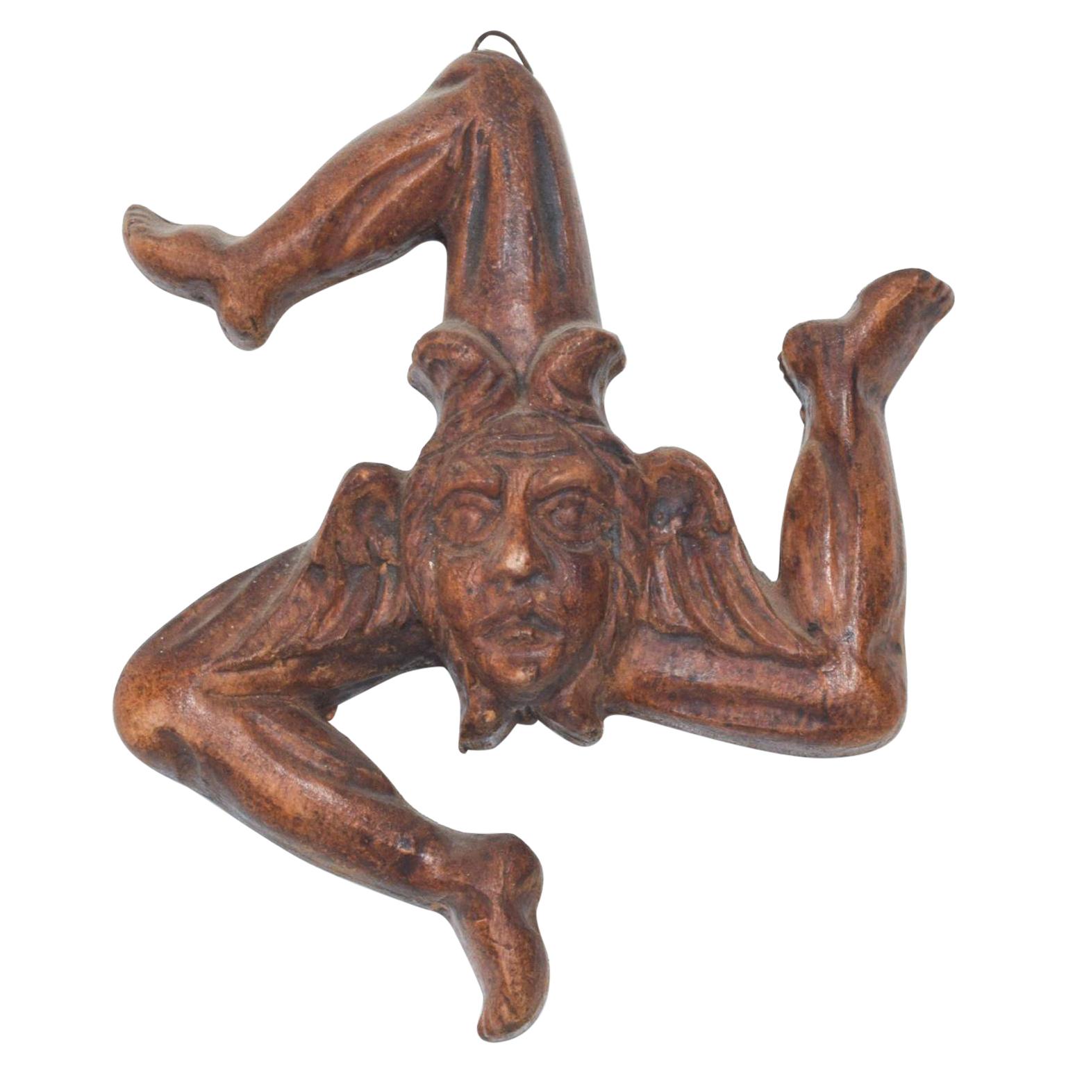 Italian Midcentury Medusa Trinacria Sculpture in Wood Three Legged Sicily