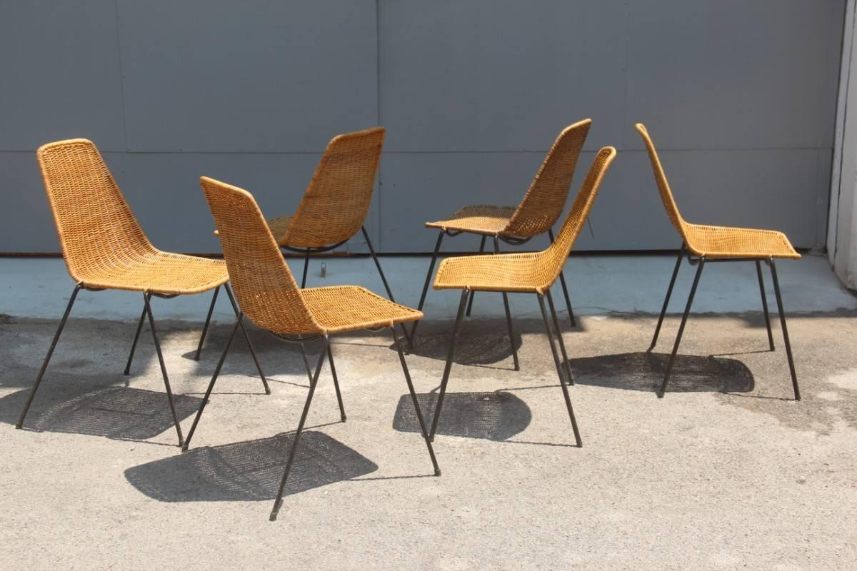 Italian Midcentury Metal and Bamboo Design Chairs Campo & Graffi for Home, 1950s 5