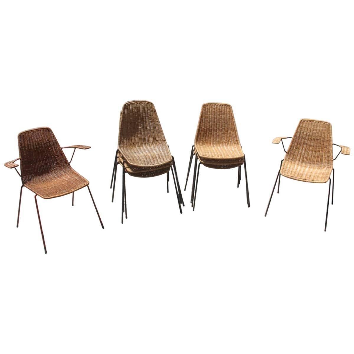 Italian Midcentury Metal and Bamboo Design Chairs Campo & Graffi for Home, 1950s