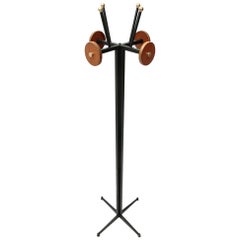 Italian Midcentury Metal, Plywood and Brass Coat Hanger, 1960s