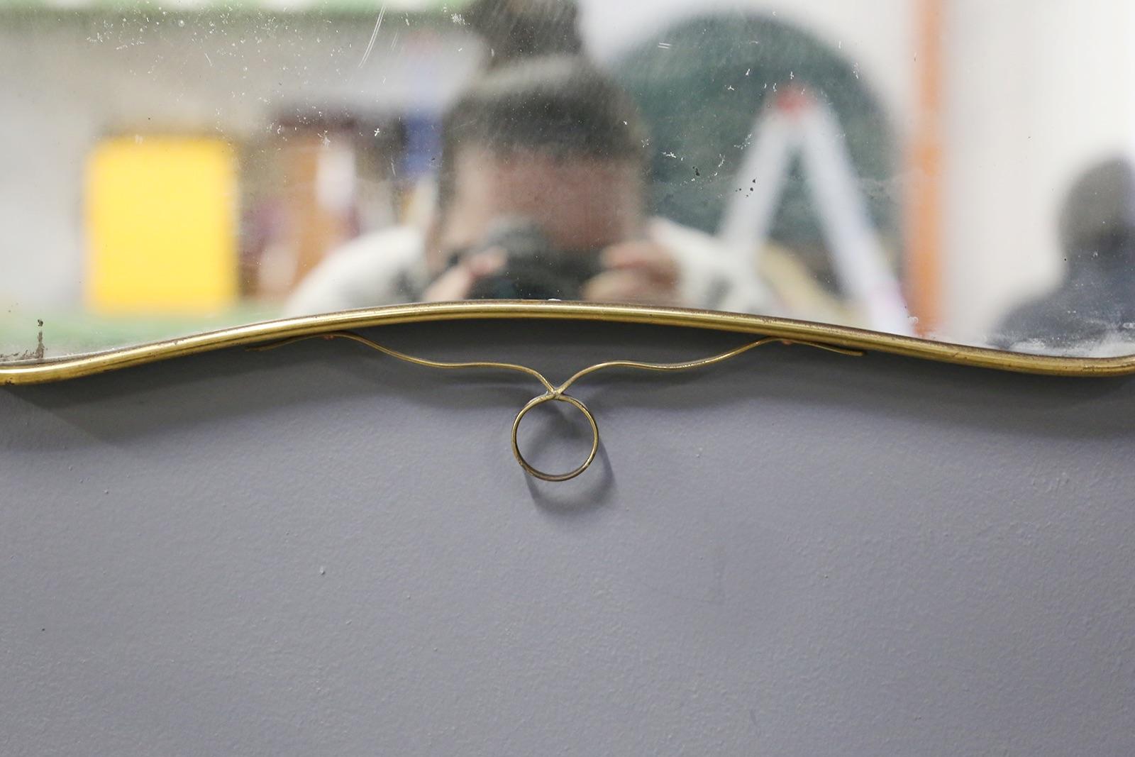 Mid-Century Modern Italian Midcentury Mirror Attributed to Gio Ponti in Brass, 1950s