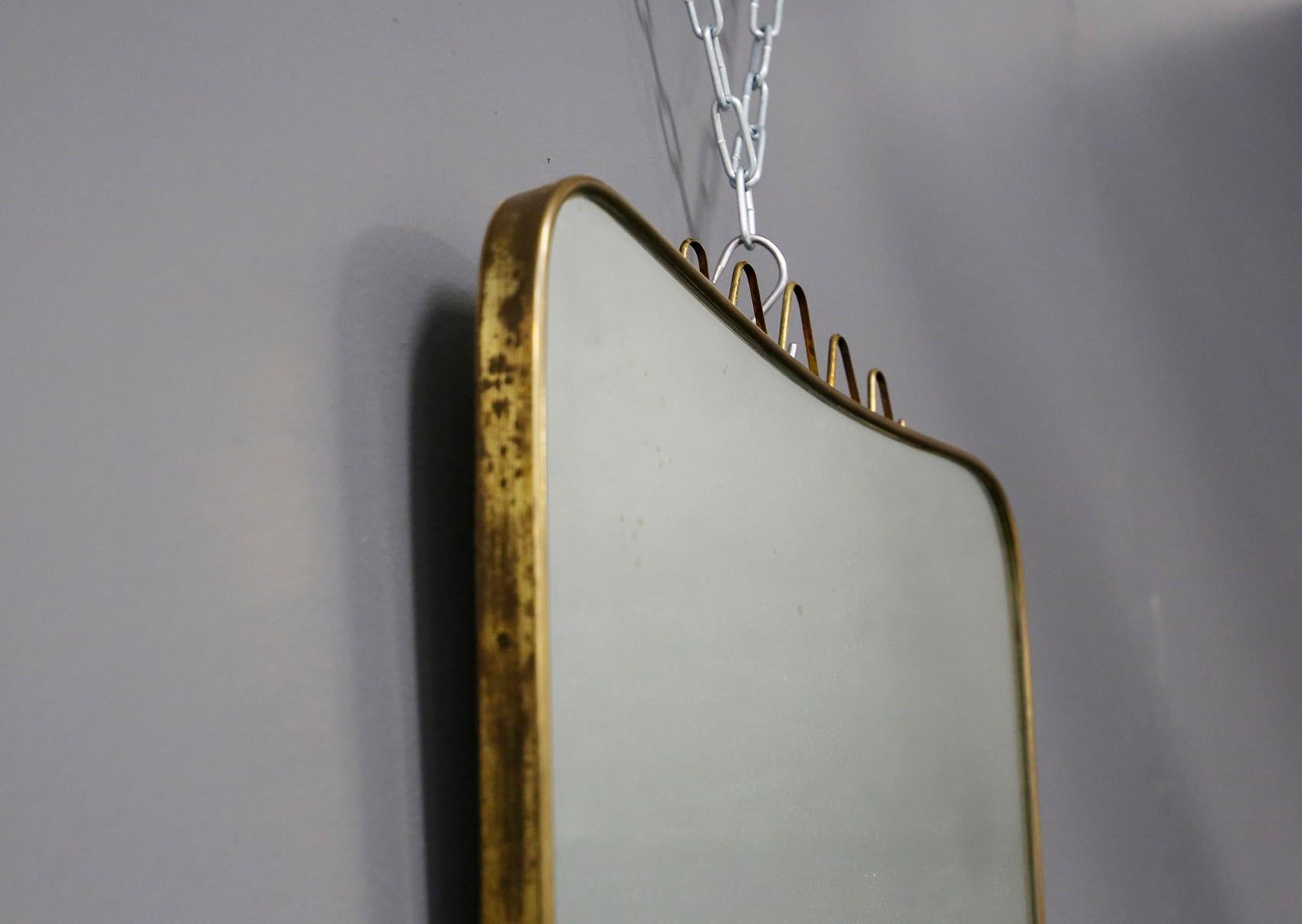Mid-20th Century Italian Midcentury Mirror Attributed to Gio Ponti in Brass, 1950s