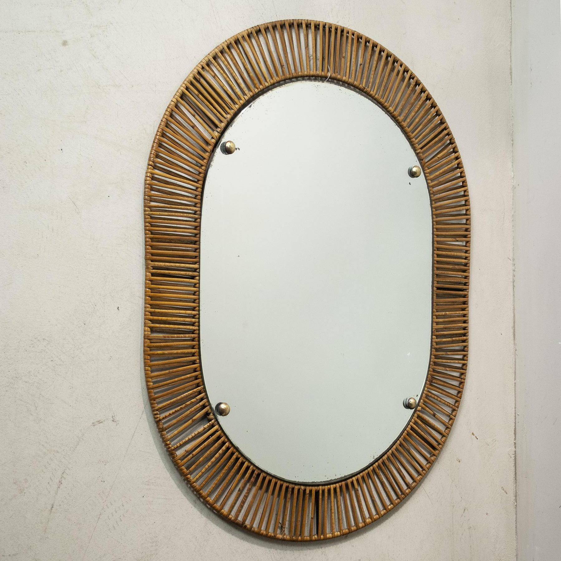 Mid-Century Modern Italian Midcentury Mirror Cane 50's For Sale