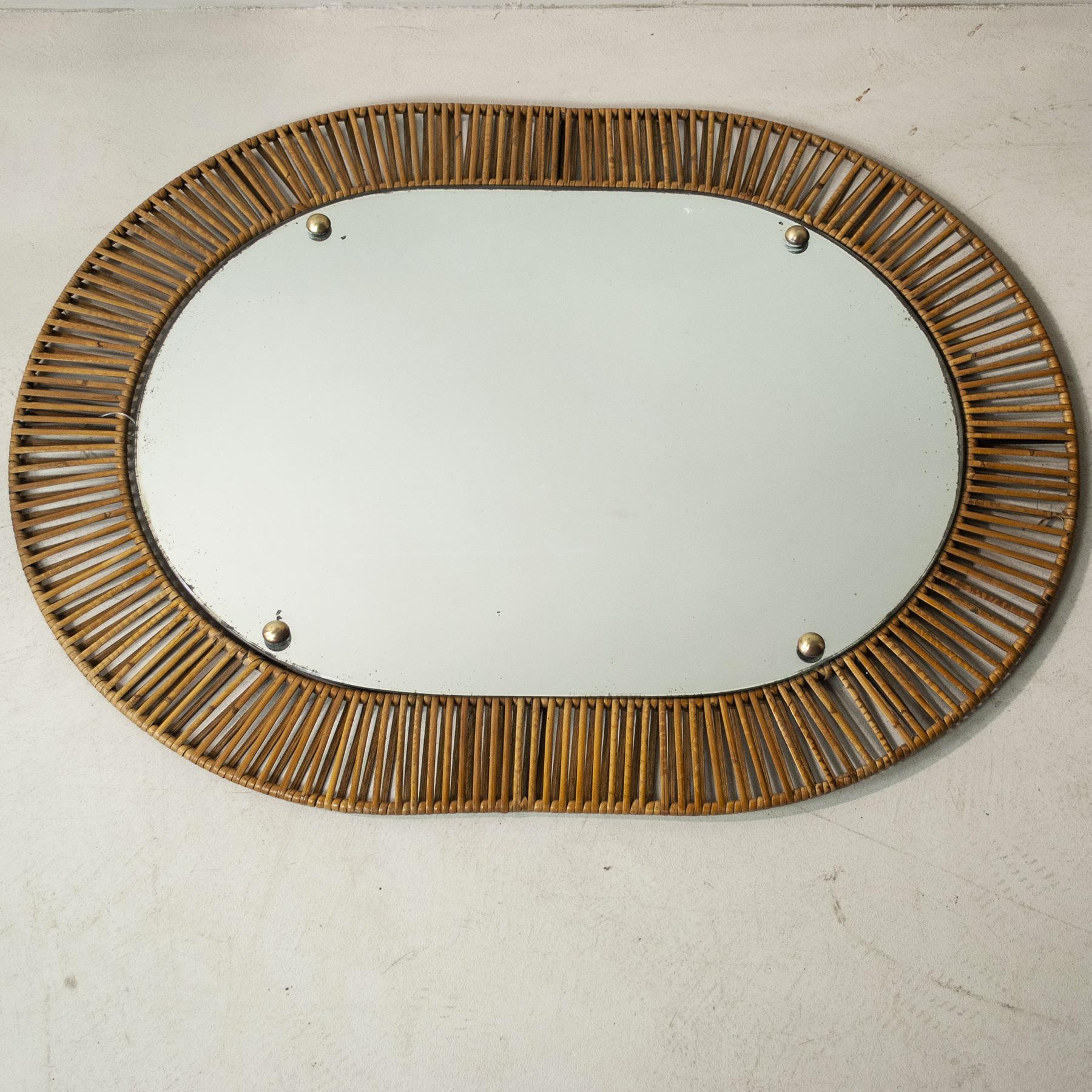 Italian Midcentury Mirror Cane 50's In Good Condition For Sale In bari, IT