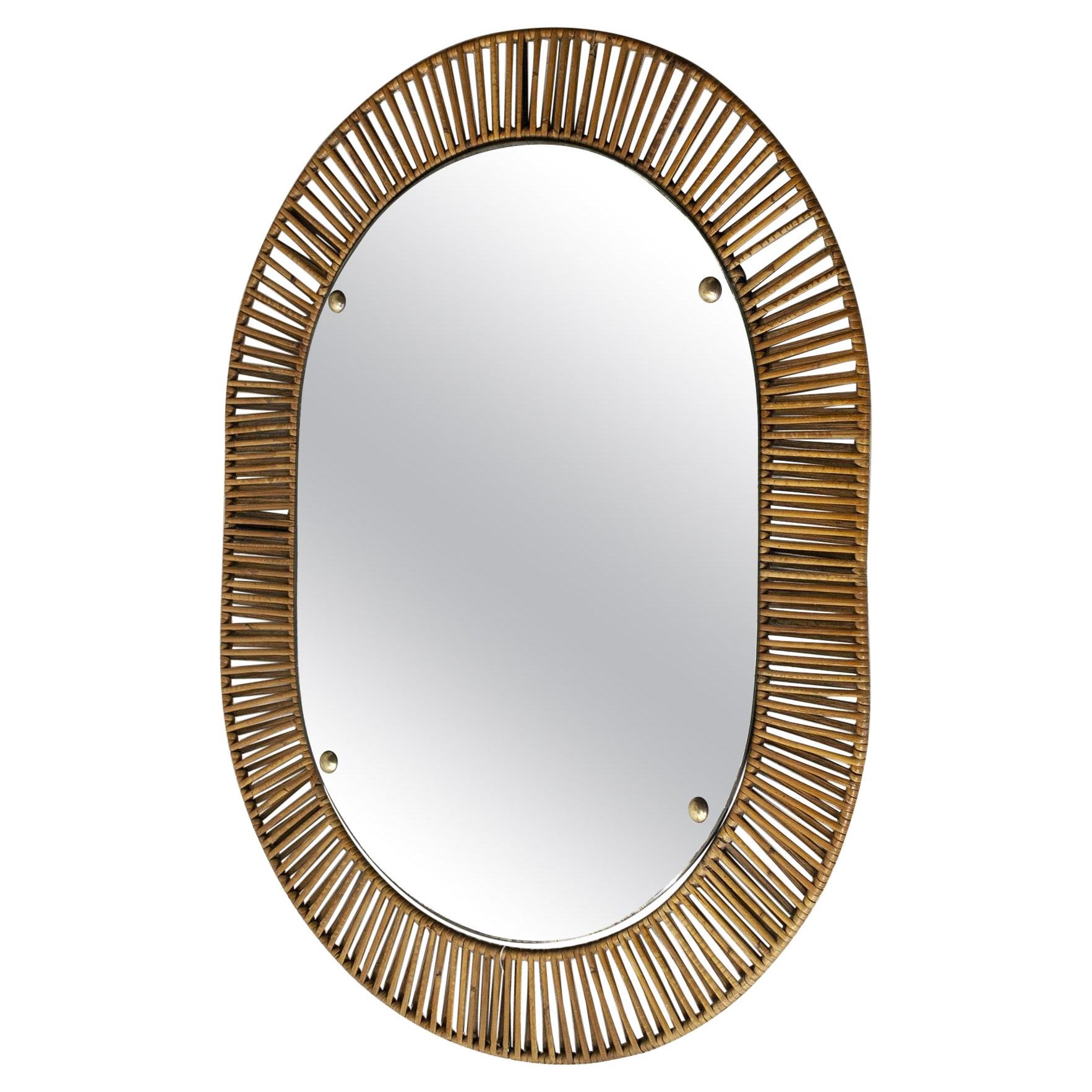 Italian Midcentury Mirror Cane 50's For Sale