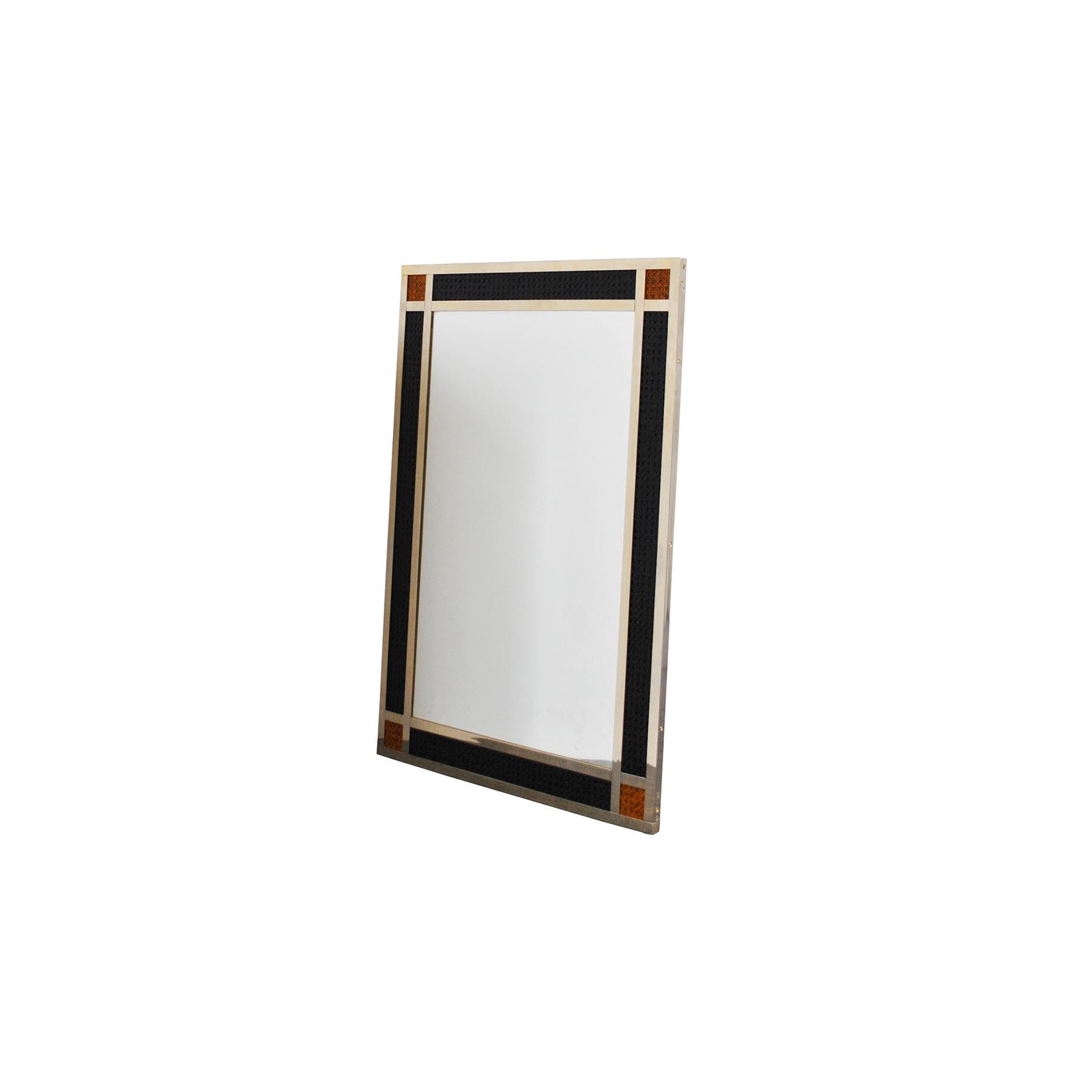 Mirror frame in brass and Vienna straw.