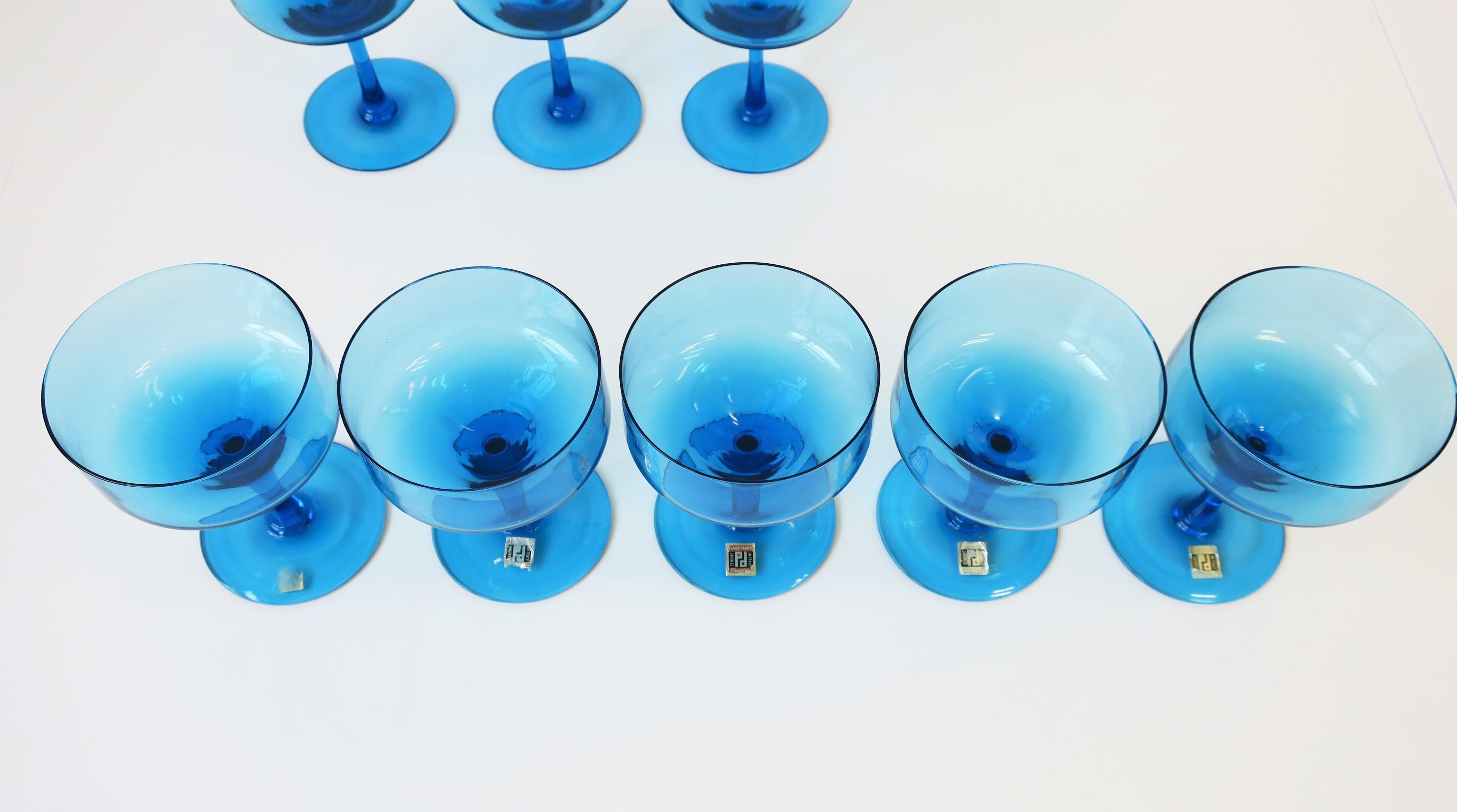 Italian Midcentury Modern Blue Cocktail Glasses, Set of 8 14