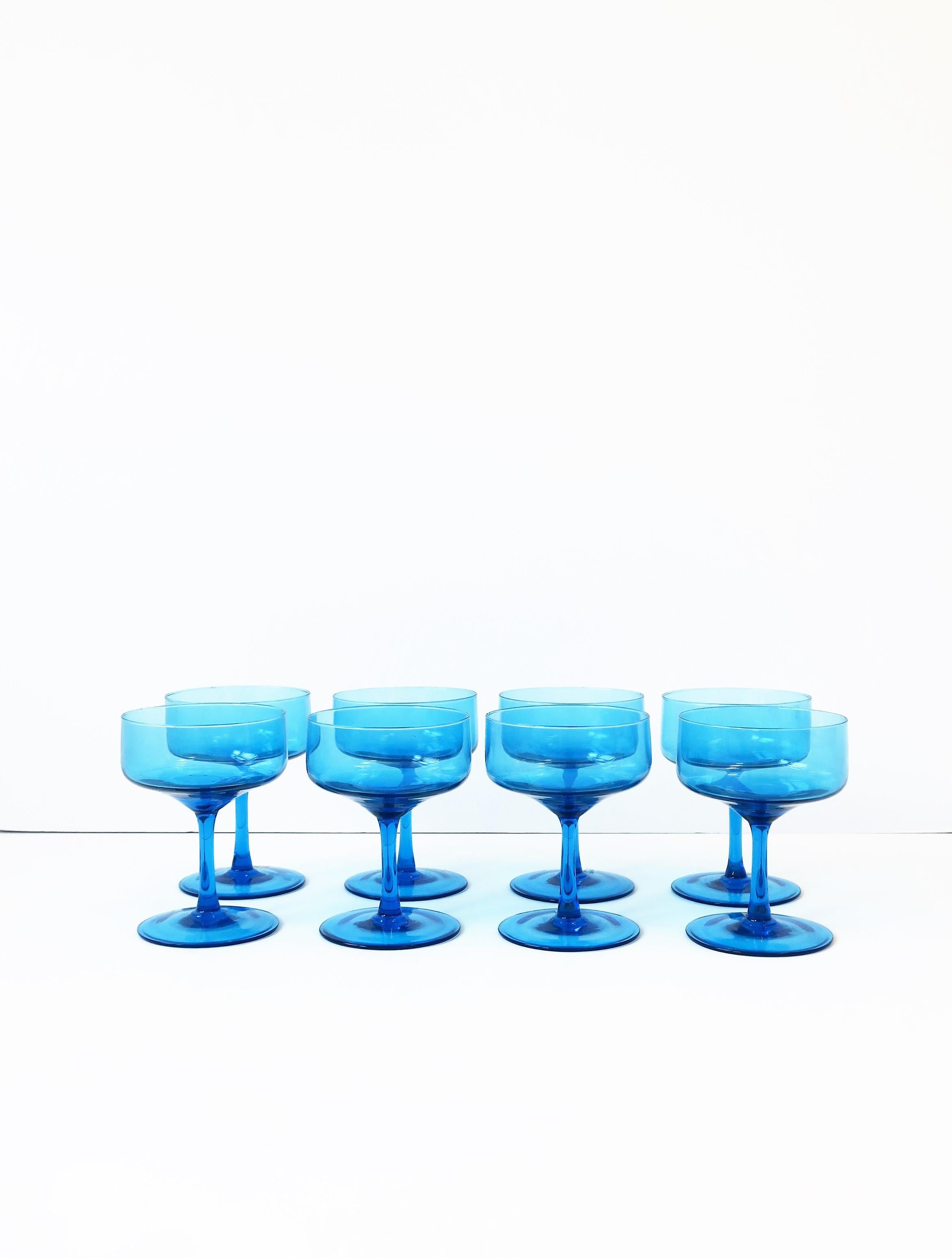 Mid-Century Modern Italian Midcentury Modern Blue Cocktail Glasses, Set of 8