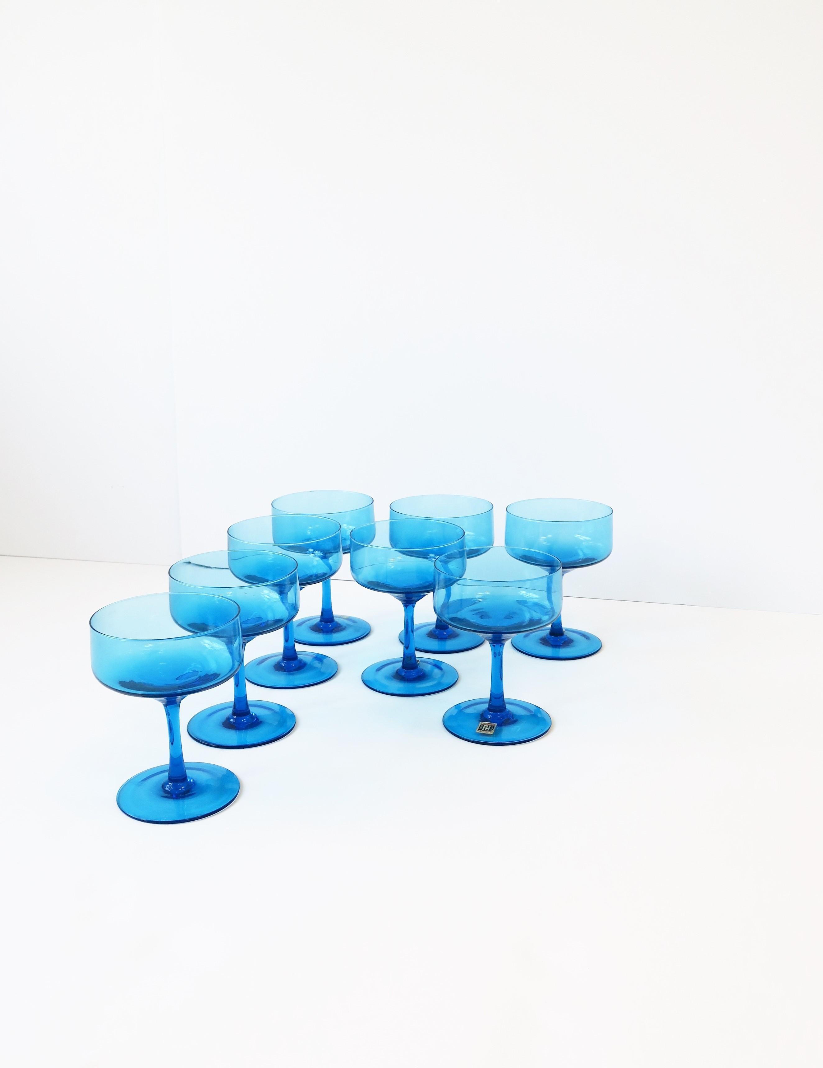 20th Century Italian Midcentury Modern Blue Cocktail Glasses, Set of 8