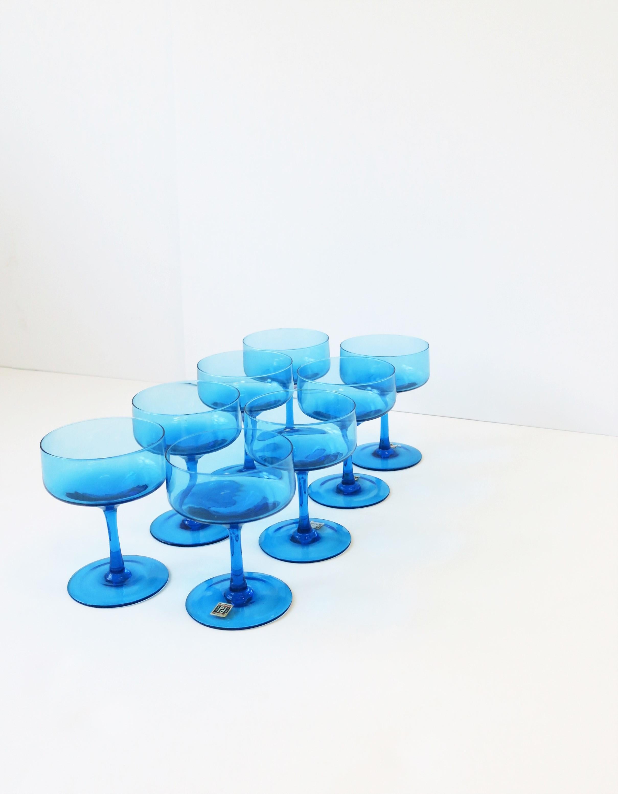 Italian Midcentury Modern Blue Cocktail Glasses, Set of 8 1