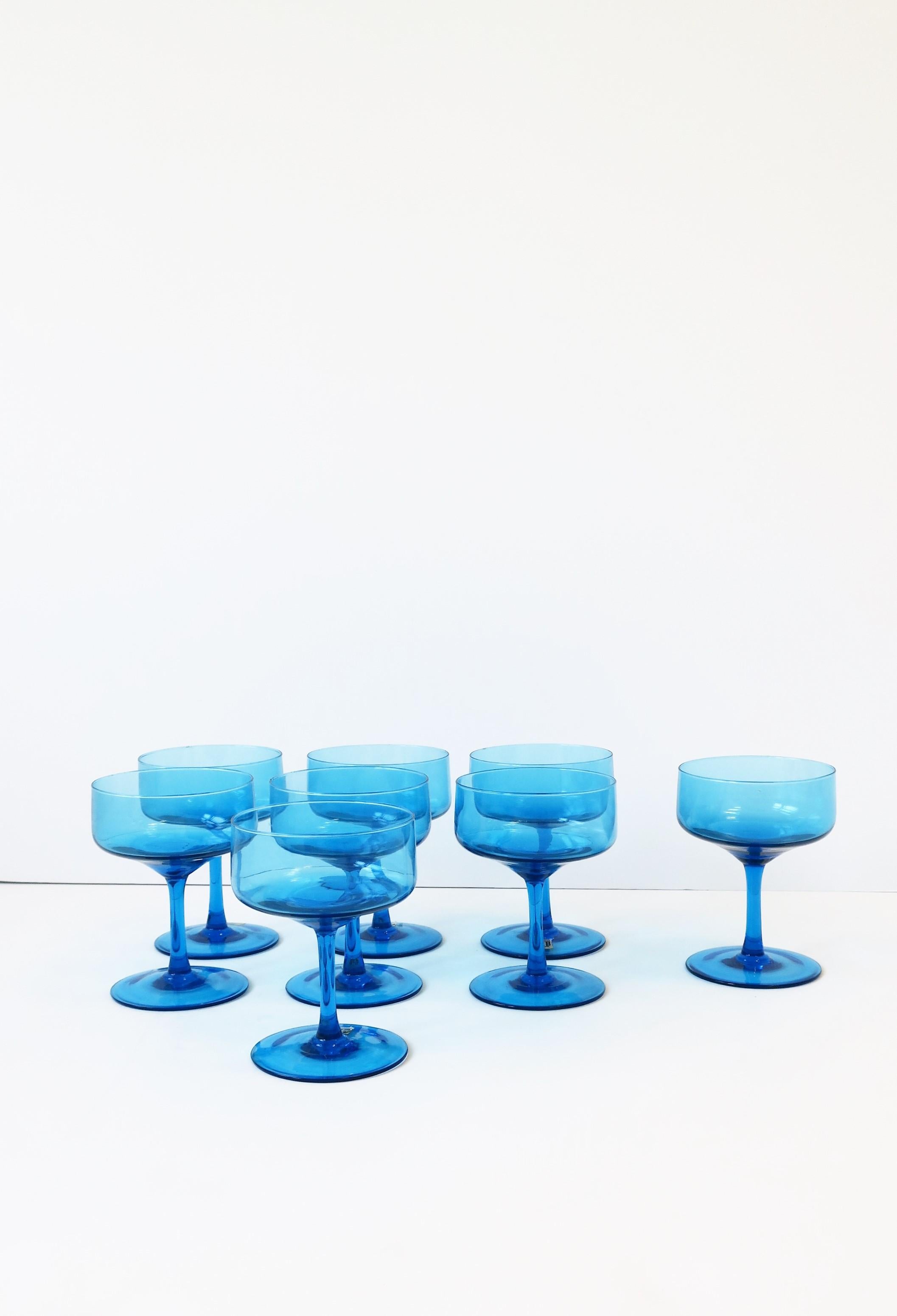 Italian Midcentury Modern Blue Cocktail Glasses, Set of 8 2