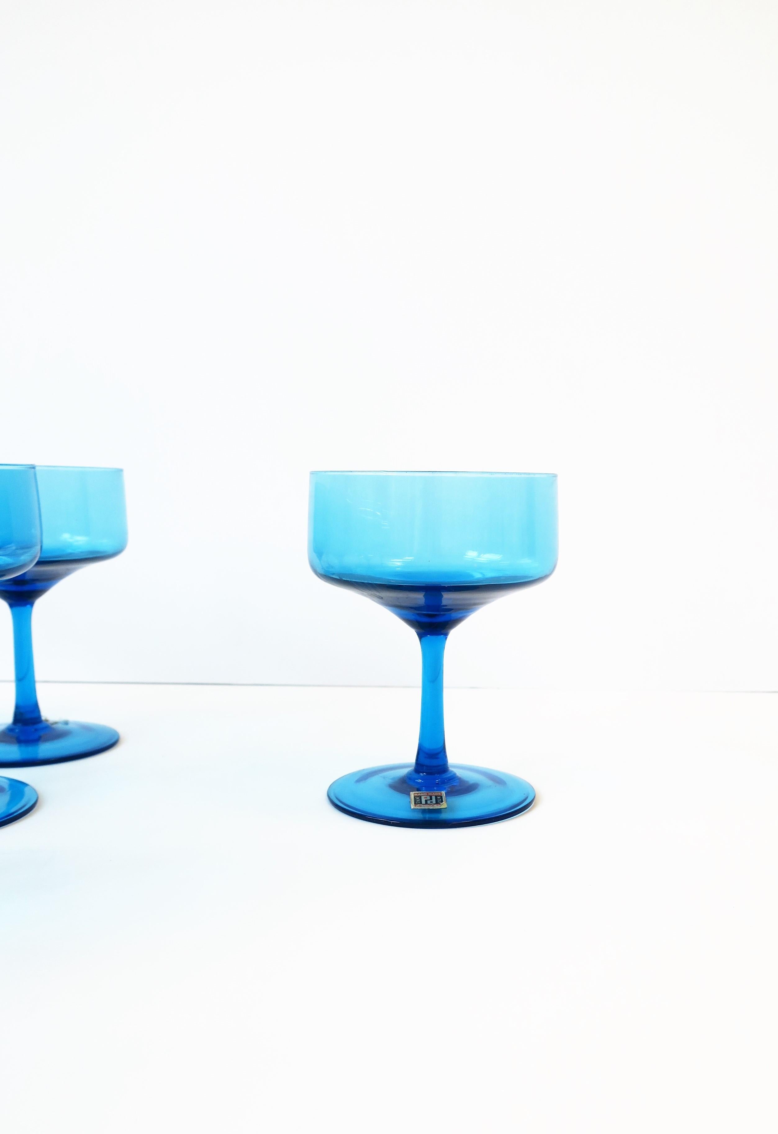 Italian Midcentury Modern Blue Cocktail Glasses, Set of 8 3
