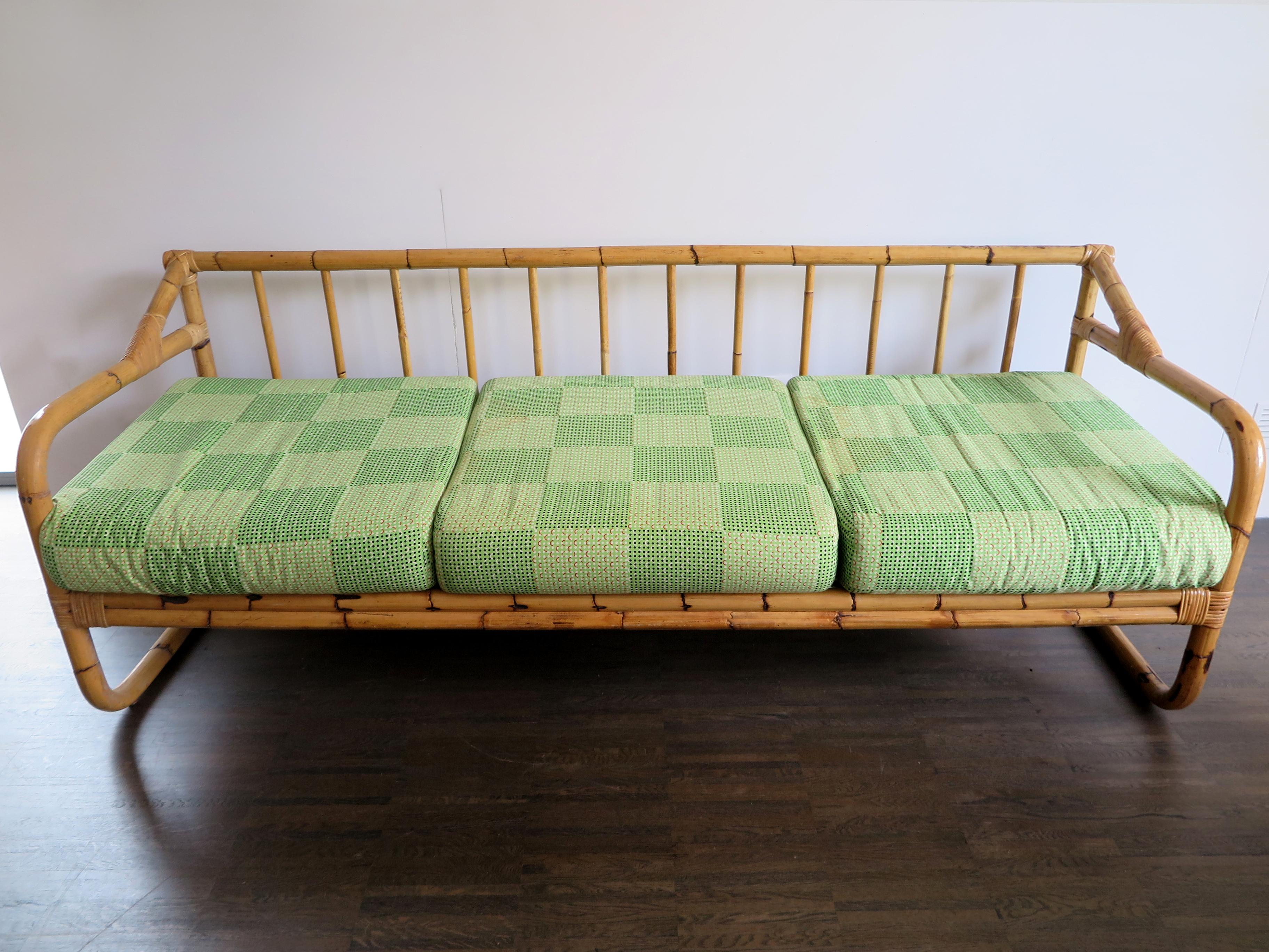 Italian Midcentury Modern Design Bamboo Sofa Bed Bonacina Style 1960s 4