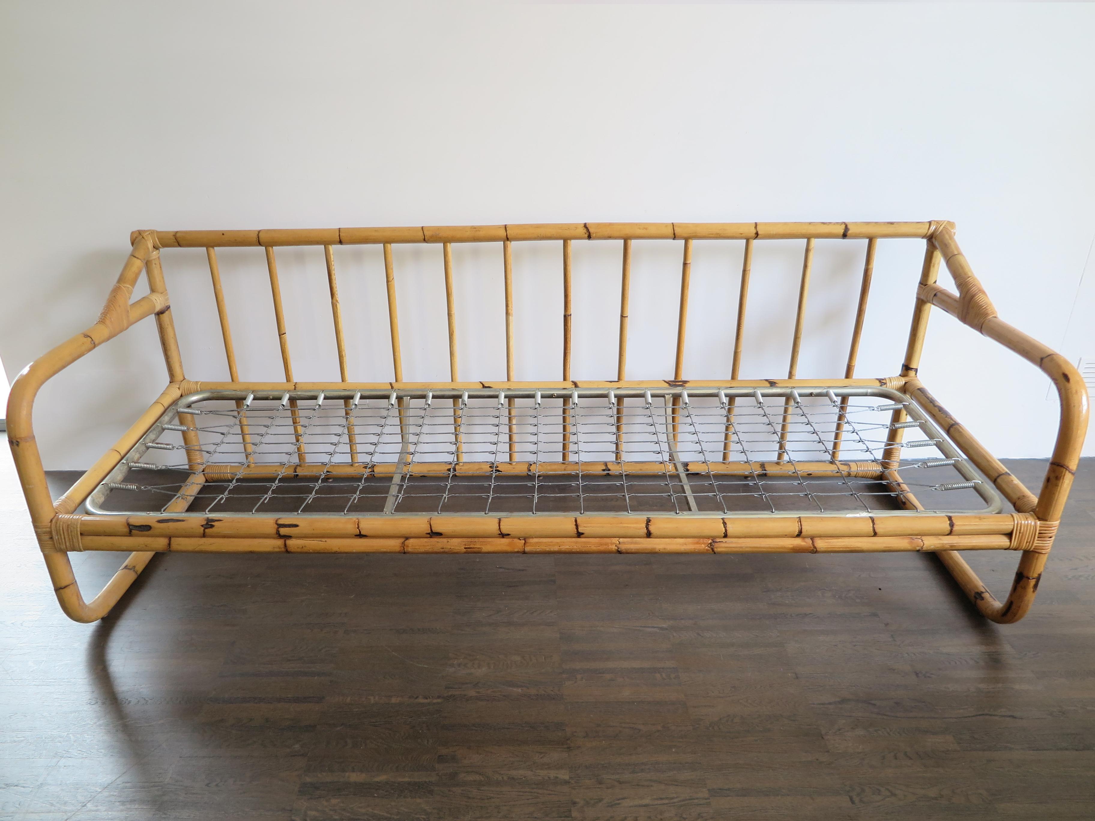 Italian Midcentury Modern Design Bamboo Sofa Bed Bonacina Style 1960s 5