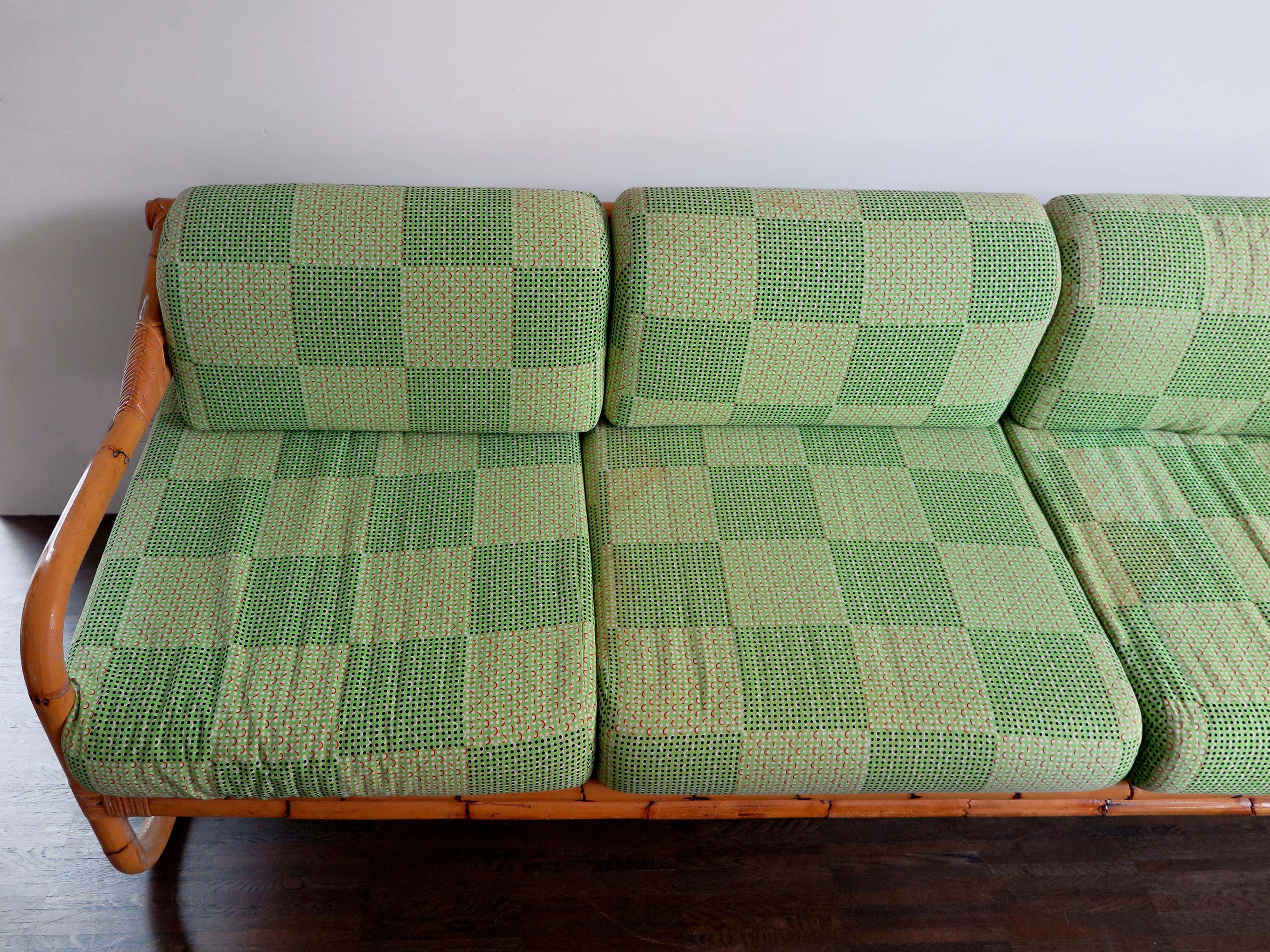 Italian Midcentury Modern Design Bamboo Sofa Bed Bonacina Style 1960s 2