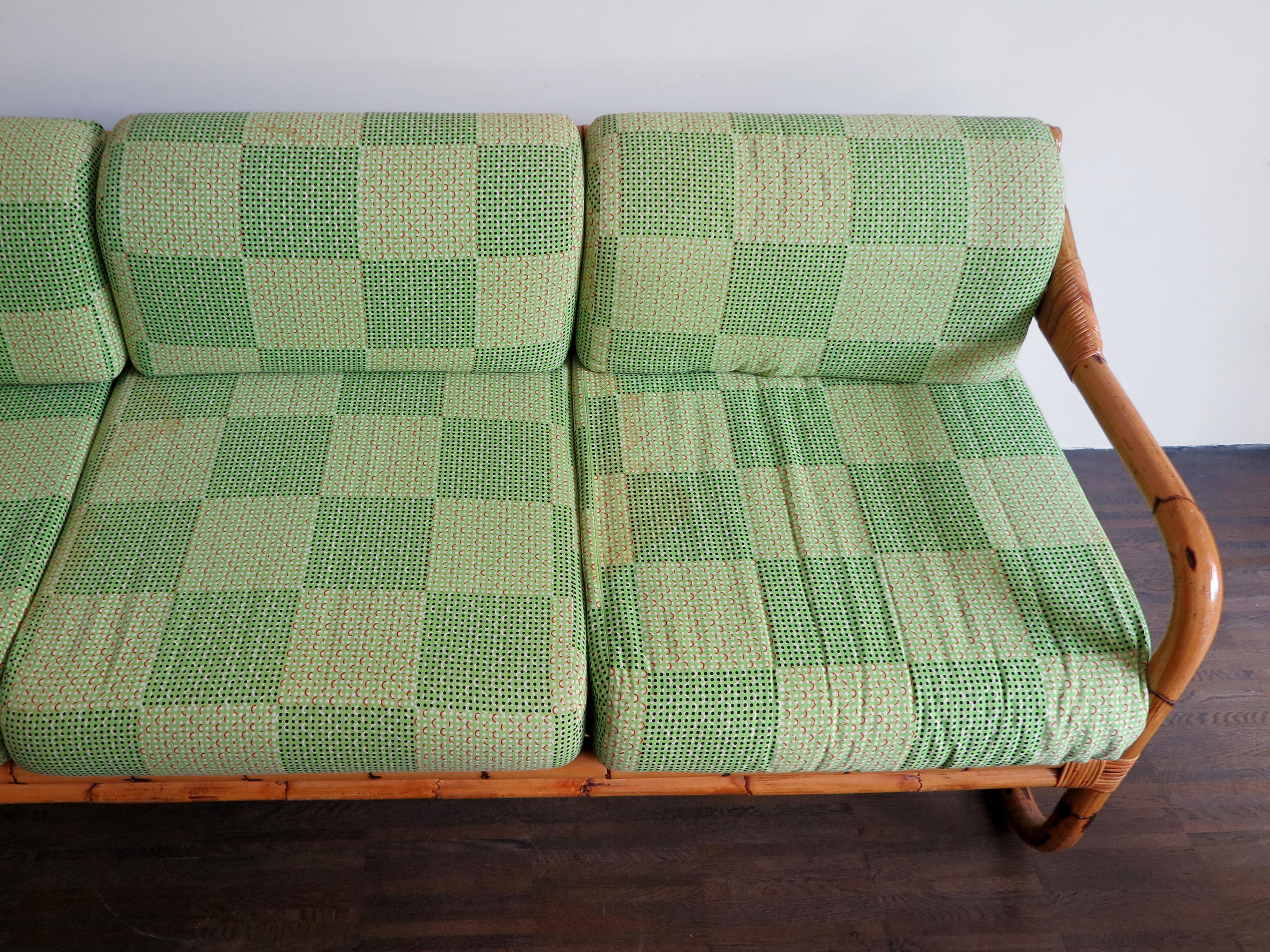 Italian Midcentury Modern Design Bamboo Sofa Bed Bonacina Style 1960s 3