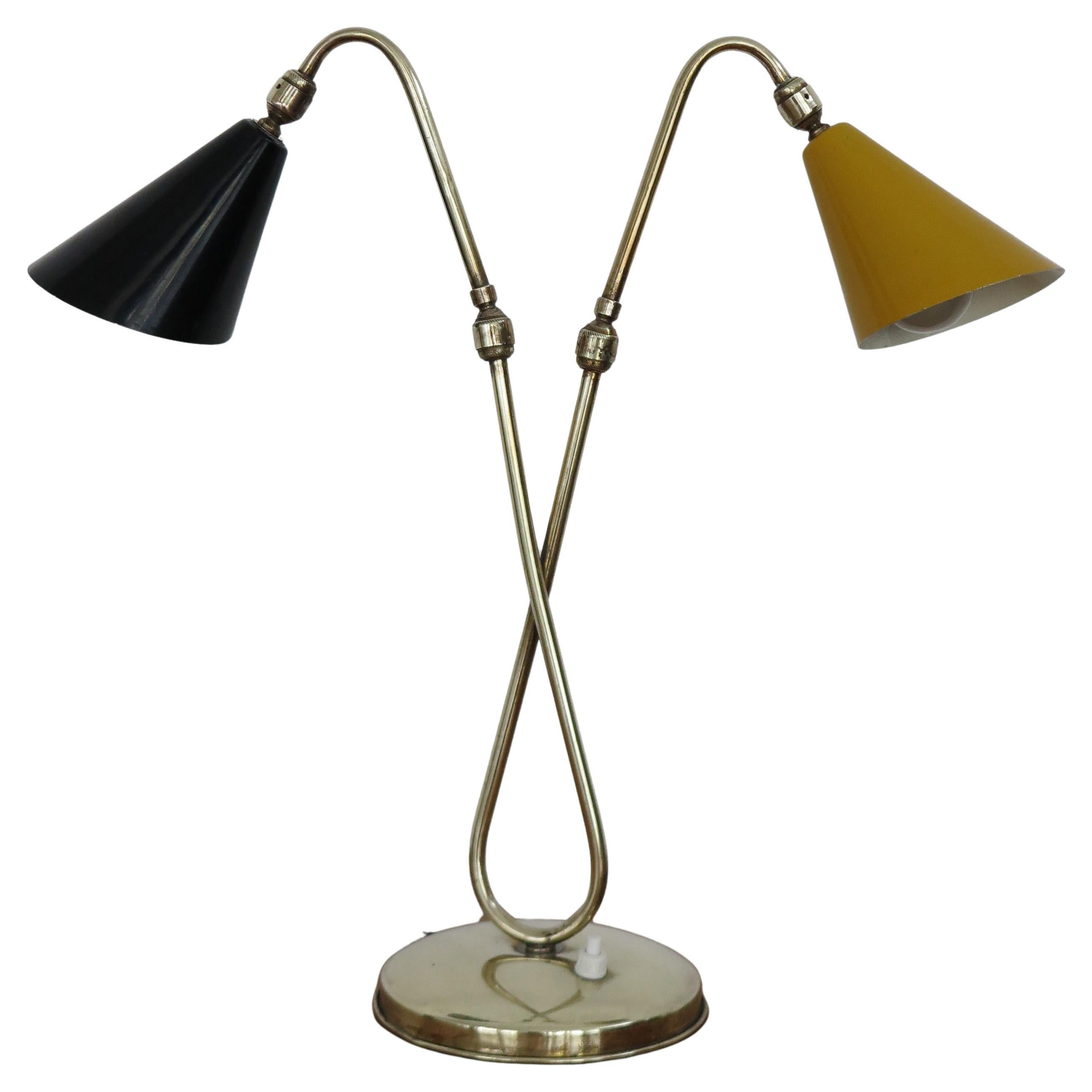 Italian Midcentury Modern Design Black Yellow Brass Metal Lamp 1950s