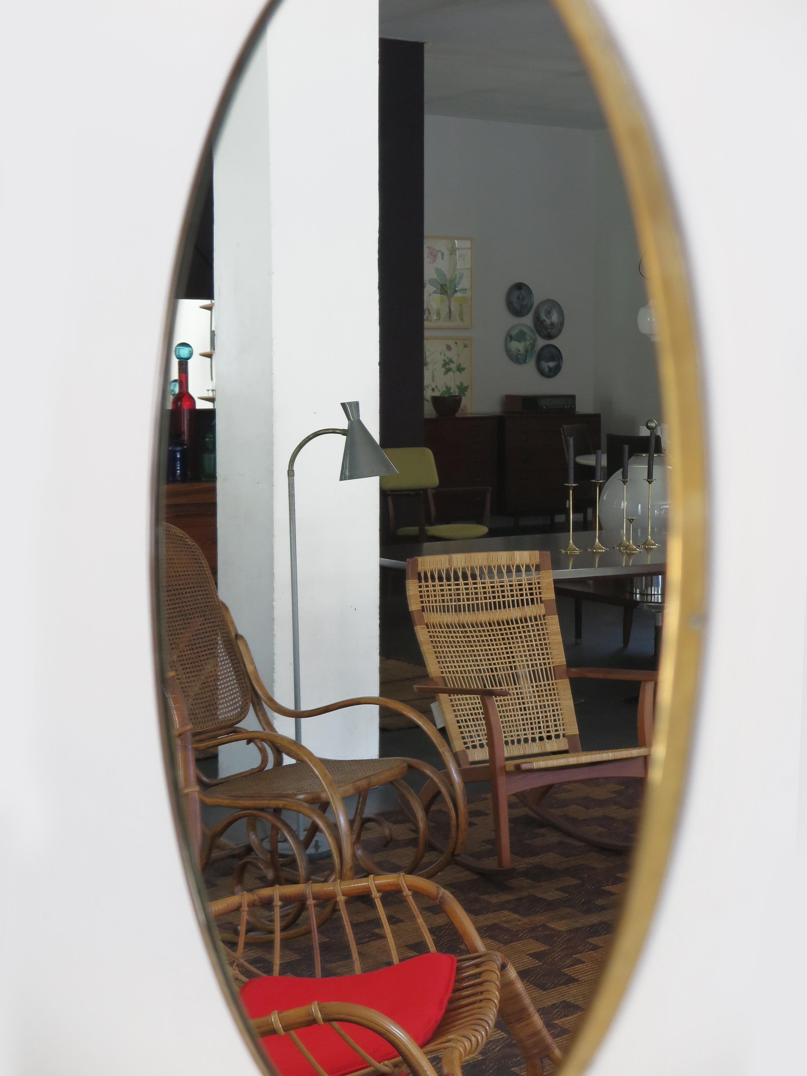 Mid-20th Century Italian Mid-Century Modern Design Brass Wall Mirror, 1950s For Sale