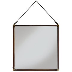 Italian Mid-Century Modern Design Dark Wood and Brass Wall Mirror, 1950s