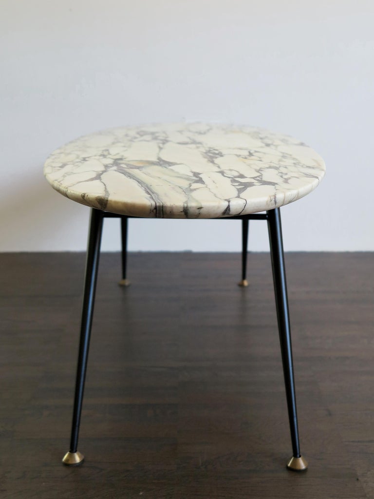 Metal Italian Mid-Century Modern Design Marble Oval Coffe Table, 1950s For Sale