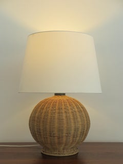 Italian Midcentury Modern Design Ratan and Ivory Fabric Lampshade 1950s