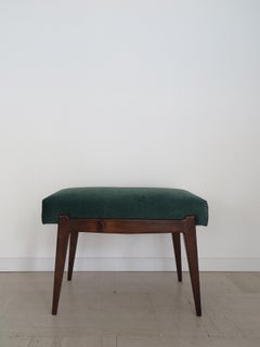 Italian Midcentury Modern Design Solid Wood and Green Velvet Bench 1950s