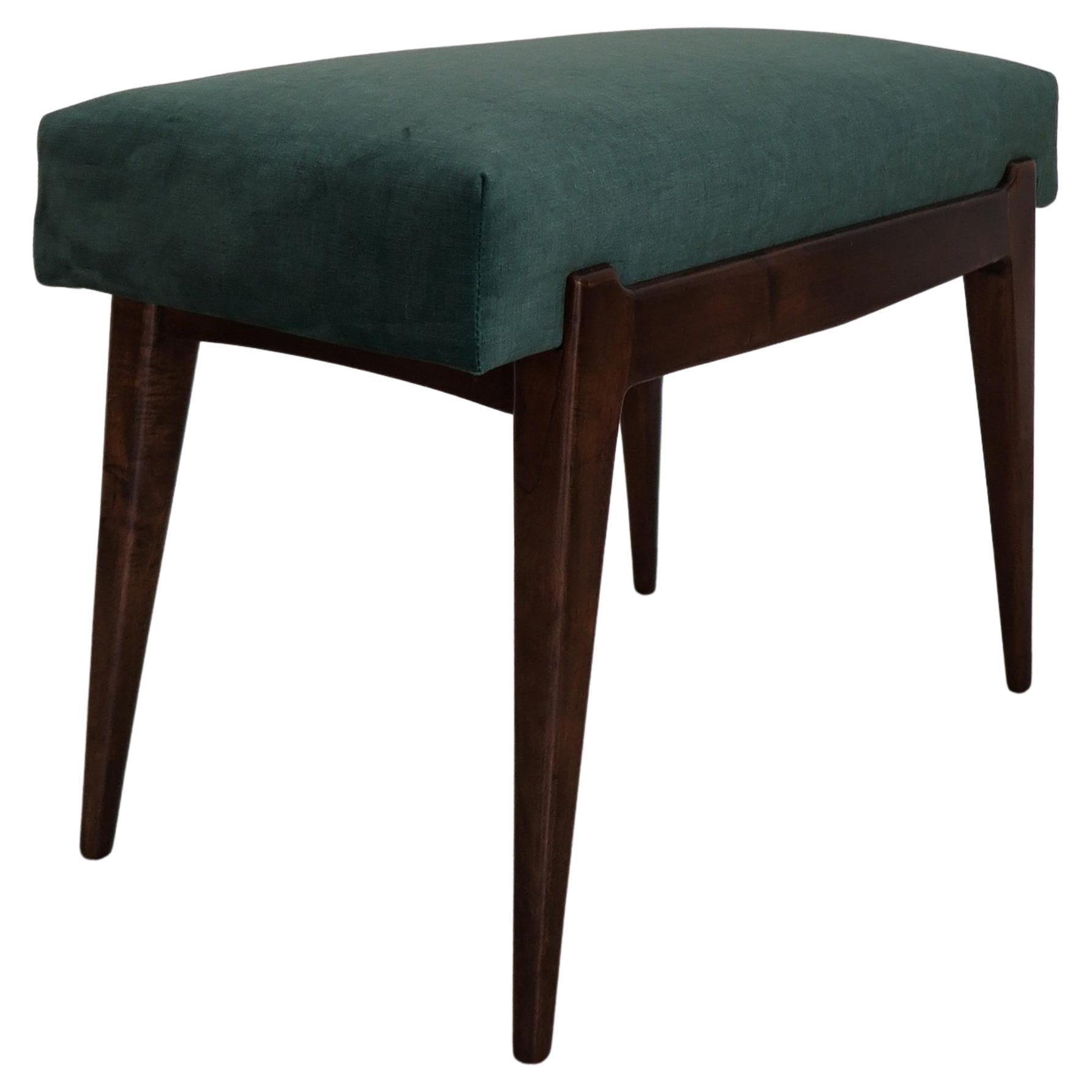 Panca in legno massiccio e velluto verde di design italiano del Midcentury Modern 1950s