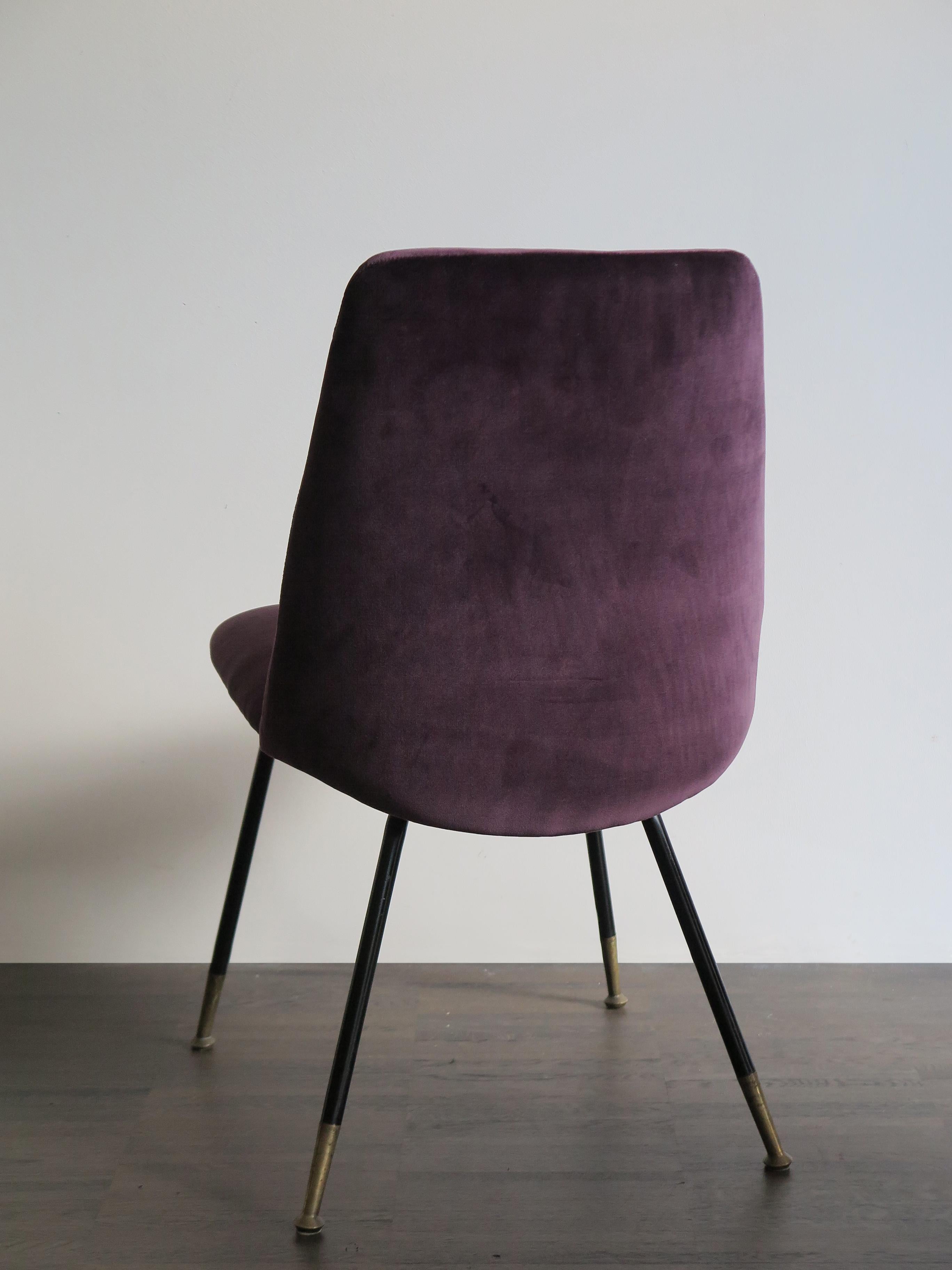 Metal Italian Mid-Century Modern Design Velvet Chairs Armchairs, 1950s