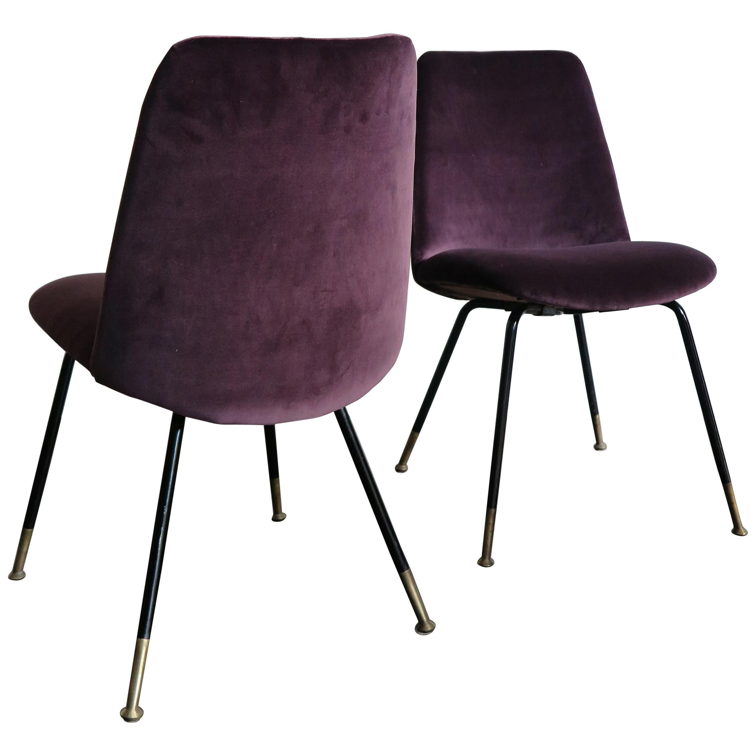 Italian Mid-Century Modern Design Velvet Chairs Armchairs, 1950s