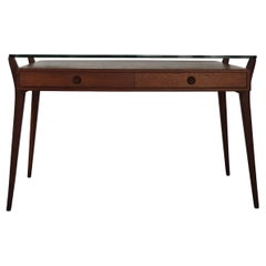 Italian Midcentury Modern Design Wood and Glass Desk 1950s