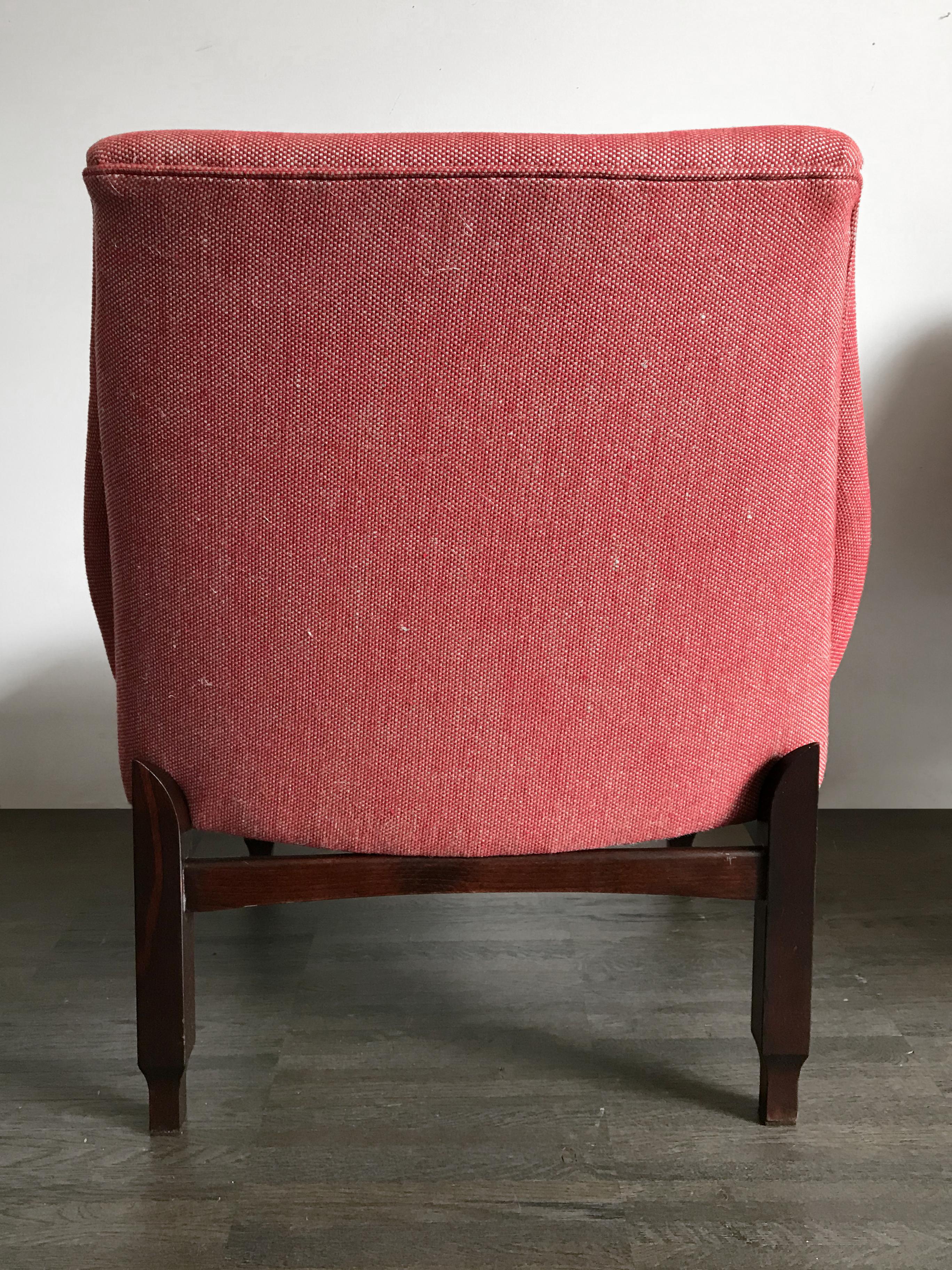 Italienische Sessel aus Holz und rotem Stoff im modernen italienischen Midcentury-Design, 1950er Jahre im Angebot 4