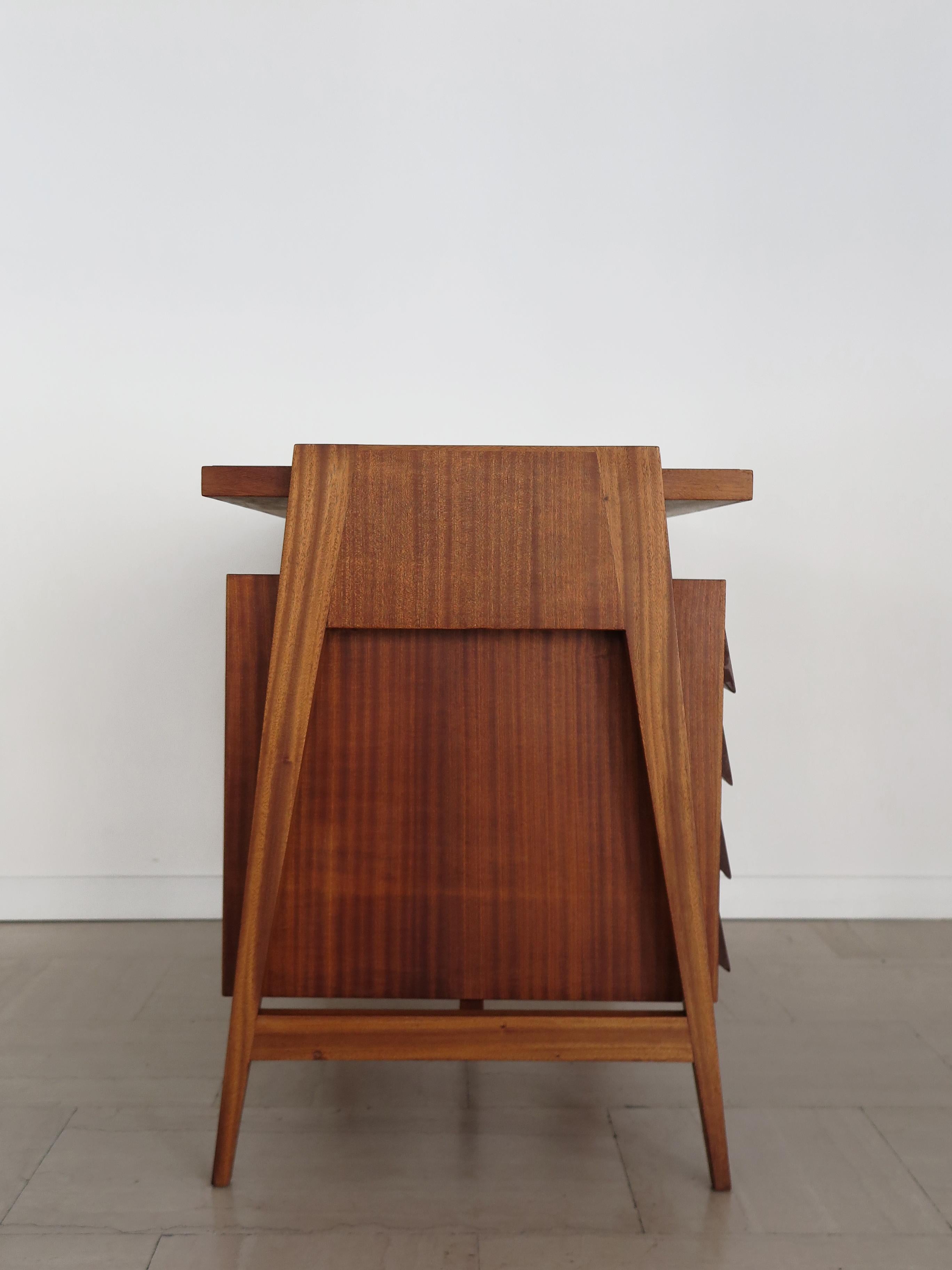 20th Century Italian Midcentury Modern Design Wood Glass Brass Desk 1950s For Sale