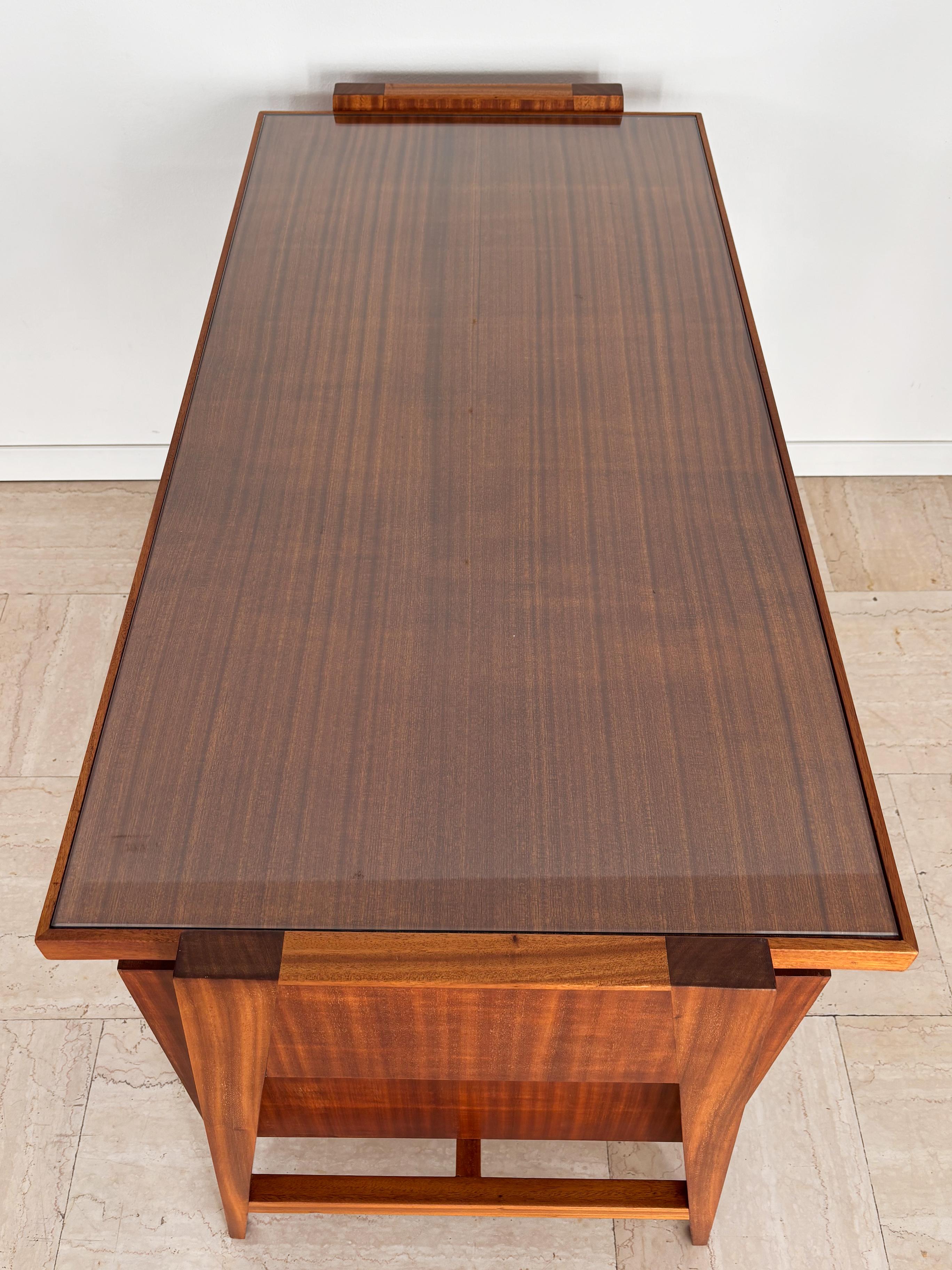 Italian Midcentury Modern Design Wood Glass Brass Desk 1950s For Sale 2