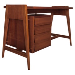 Italian Midcentury Modern Design Wood Glass Brass Desk 1950s