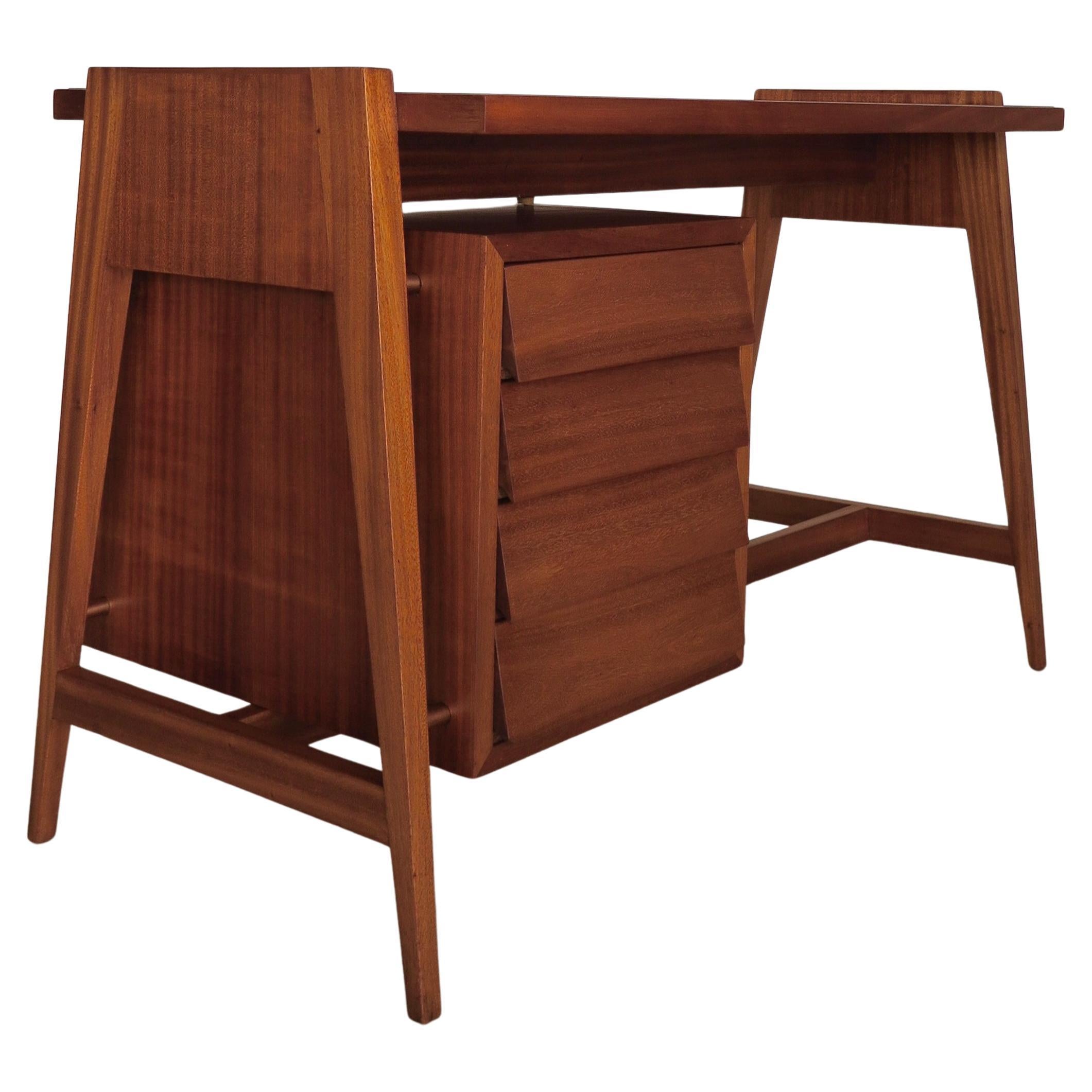 Italian Midcentury Modern Design Wood Glass Brass Desk 1950s